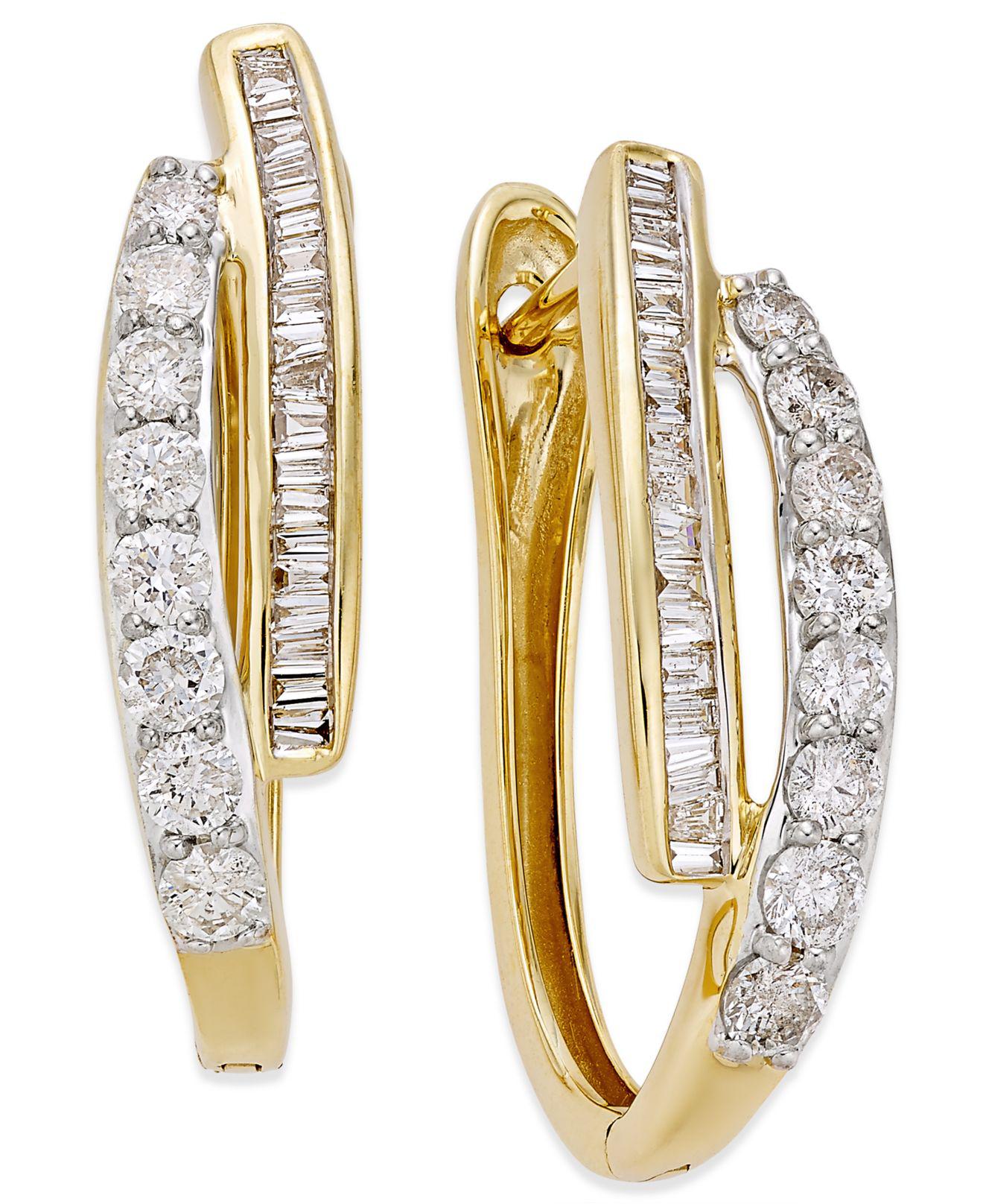 Macys Designer Yellow Gold Diamond Hoop Earrings 1 Ct Tw In 10k Yellow Or White Gold 