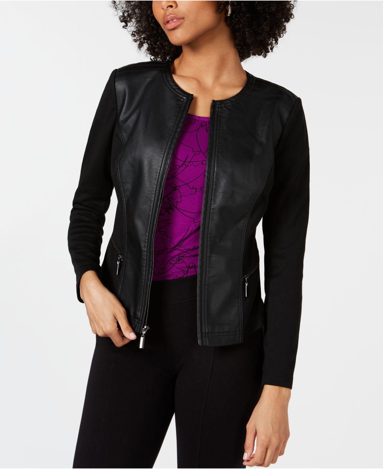 Alfani Petite Faux-leather Mixed-media Jacket, Created For Macy's in ...