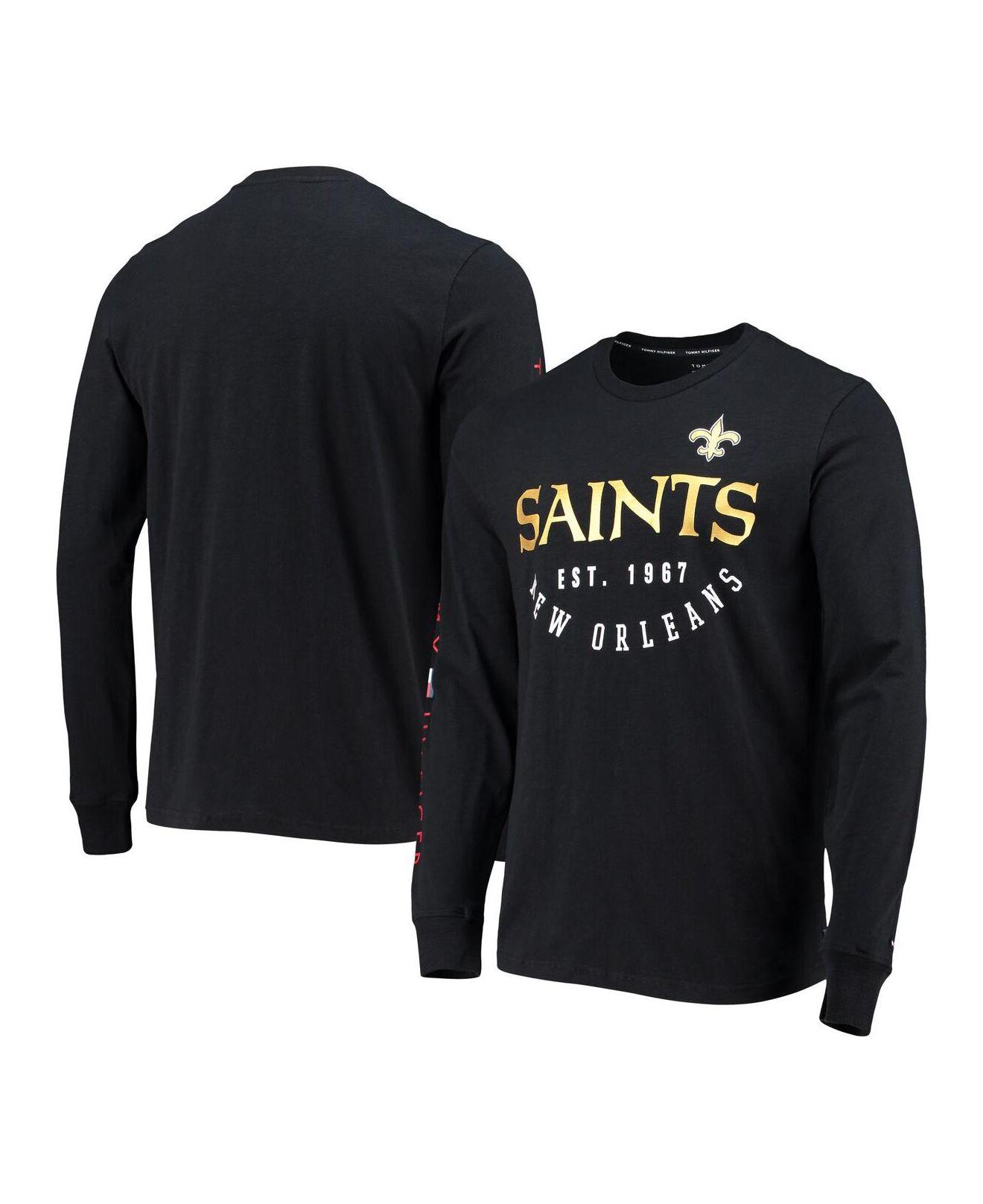 Men's Tommy Hilfiger Black/White New Orleans Saints Varsity Stripe Rugby  Long Sleeve Polo