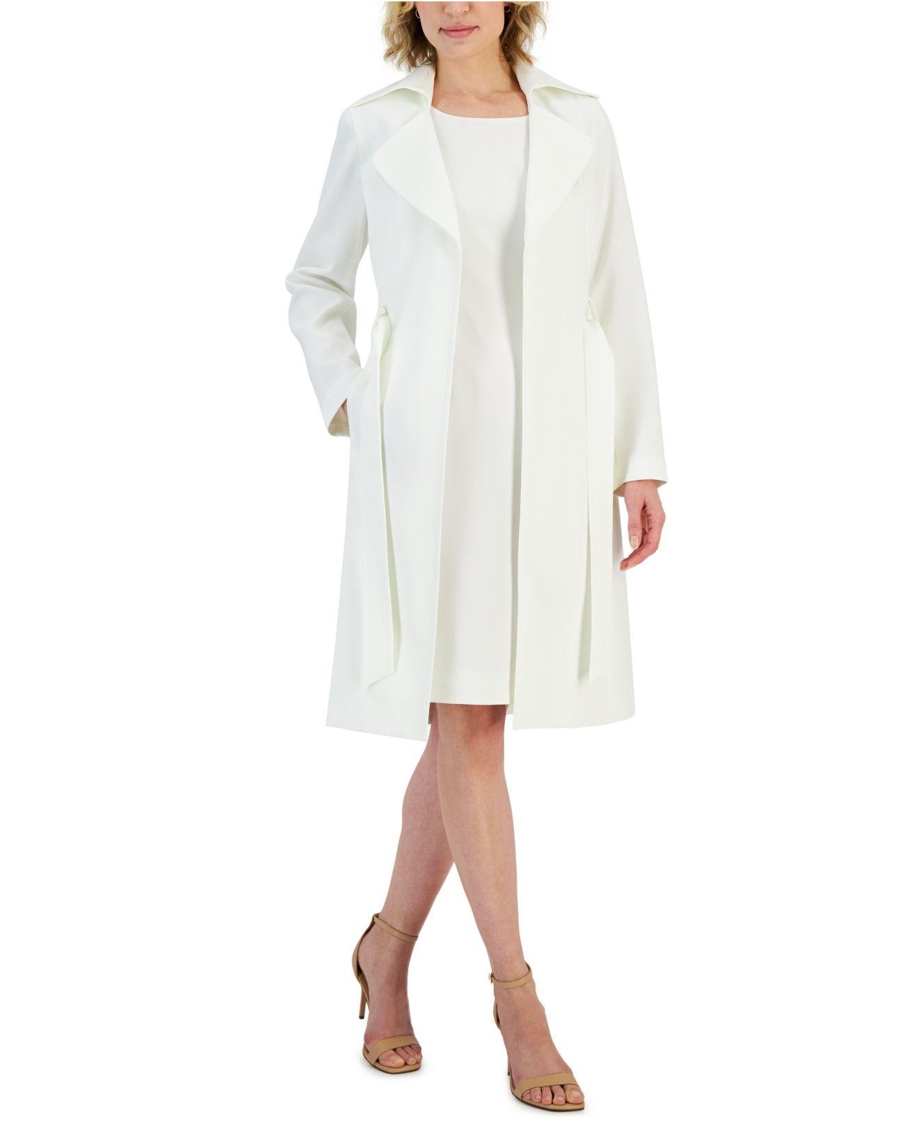 Le Suit Crepe Belted Trench Jacket & Sheath Dress Suit, Regular And 