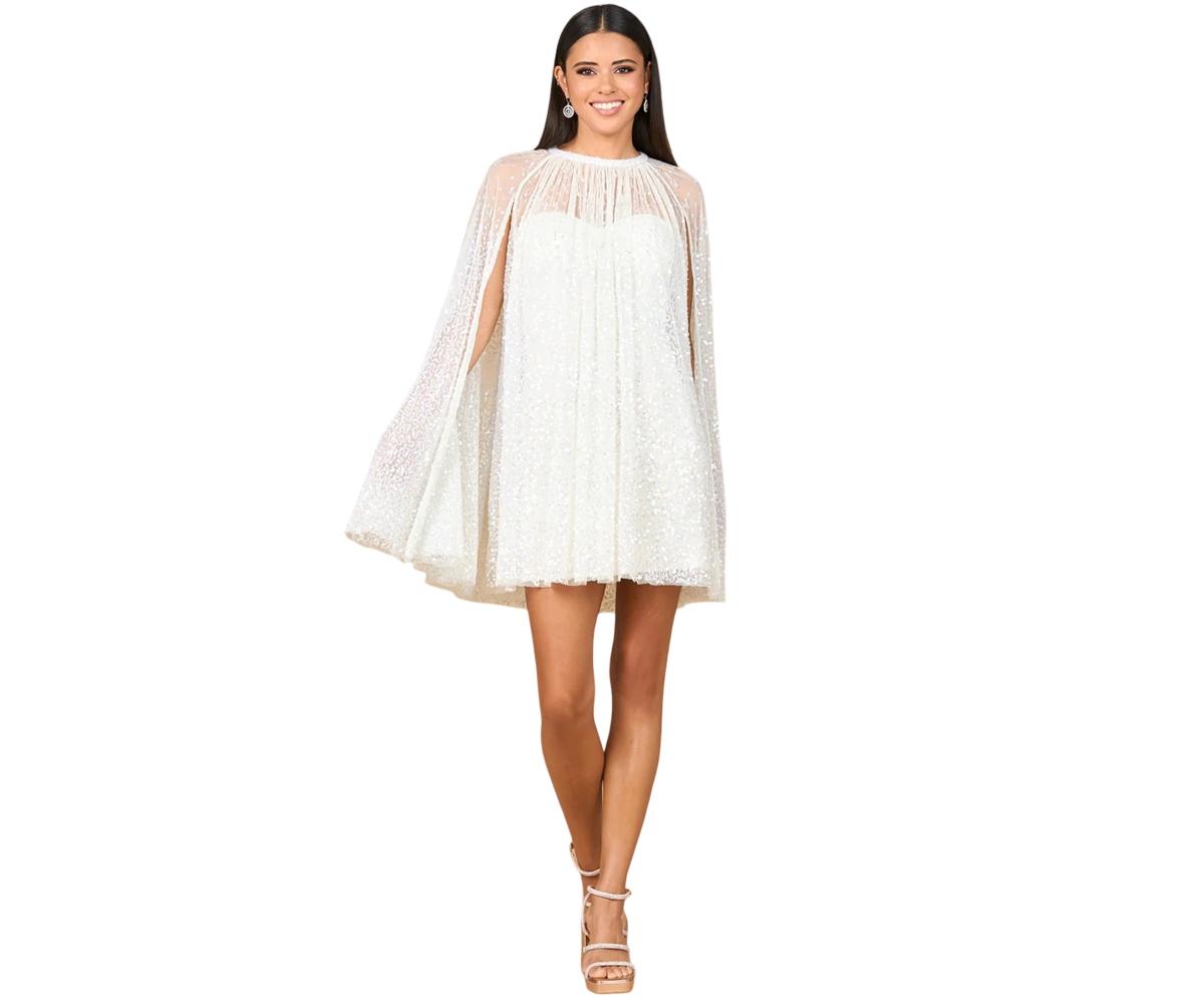 lara eve beaded cape wedding dress Bridal in White Size:US 16Plus  / UK 20 / EU 46 Buy Nobodys Child Black or city hall wedding high heel