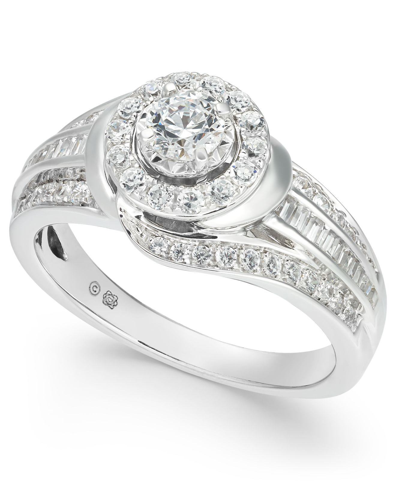 Macy's Diamond Swirl Halo Engagement Ring (3/4 Ct. T.w.) In 14k White