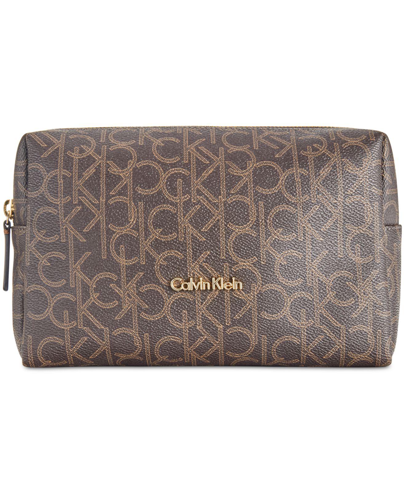 Calvin Klein Monogram Medium Cosmetic Bag in Brown - Lyst