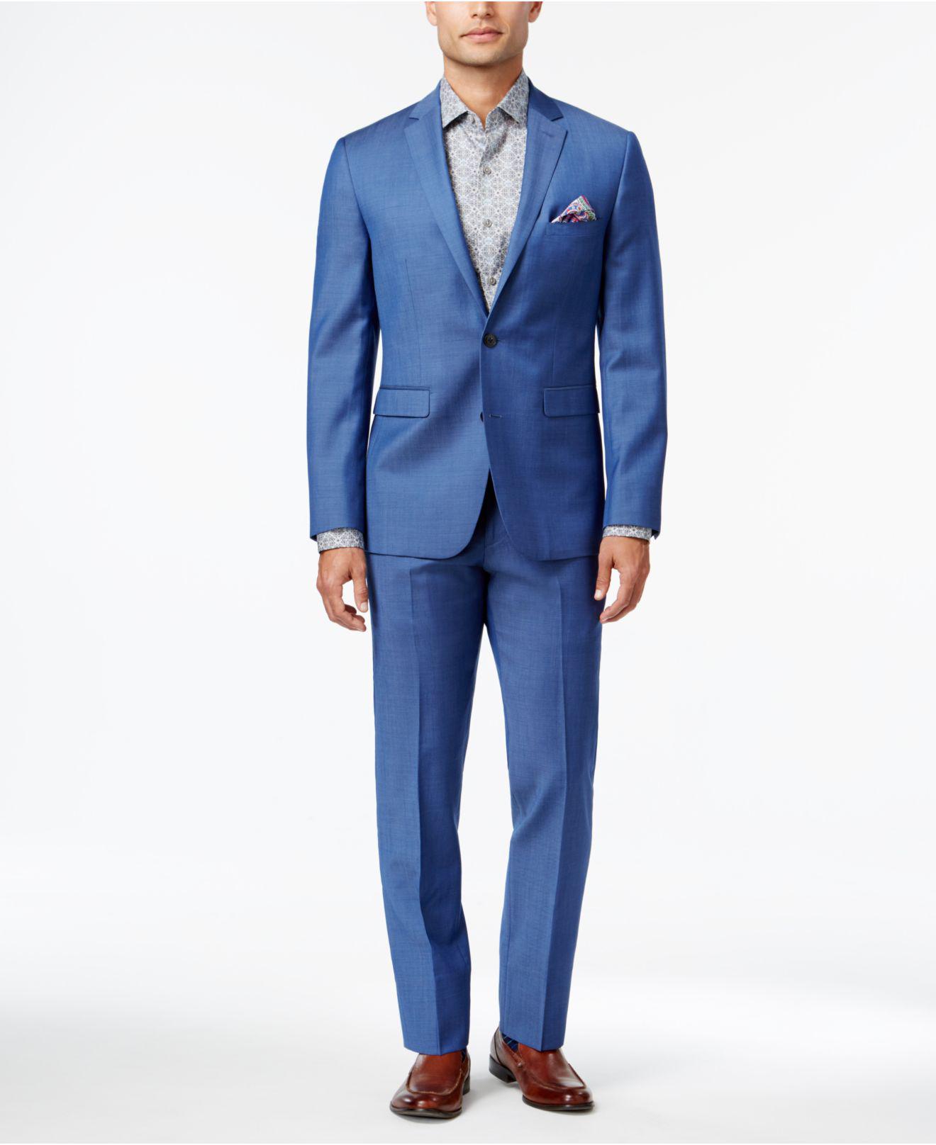 VINCE CAMUTO Mens Modern Slim Navy Chambray Suit 
