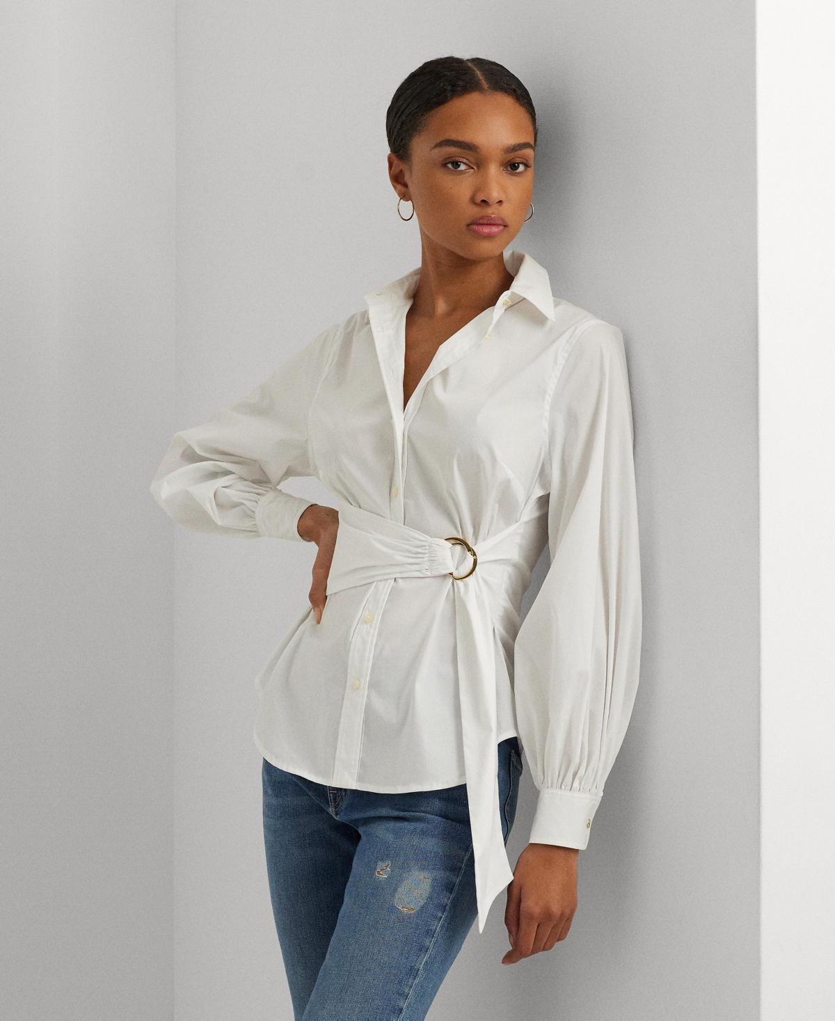 Lauren by Ralph Lauren Tie-front Cotton-blend Shirt in Gray | Lyst