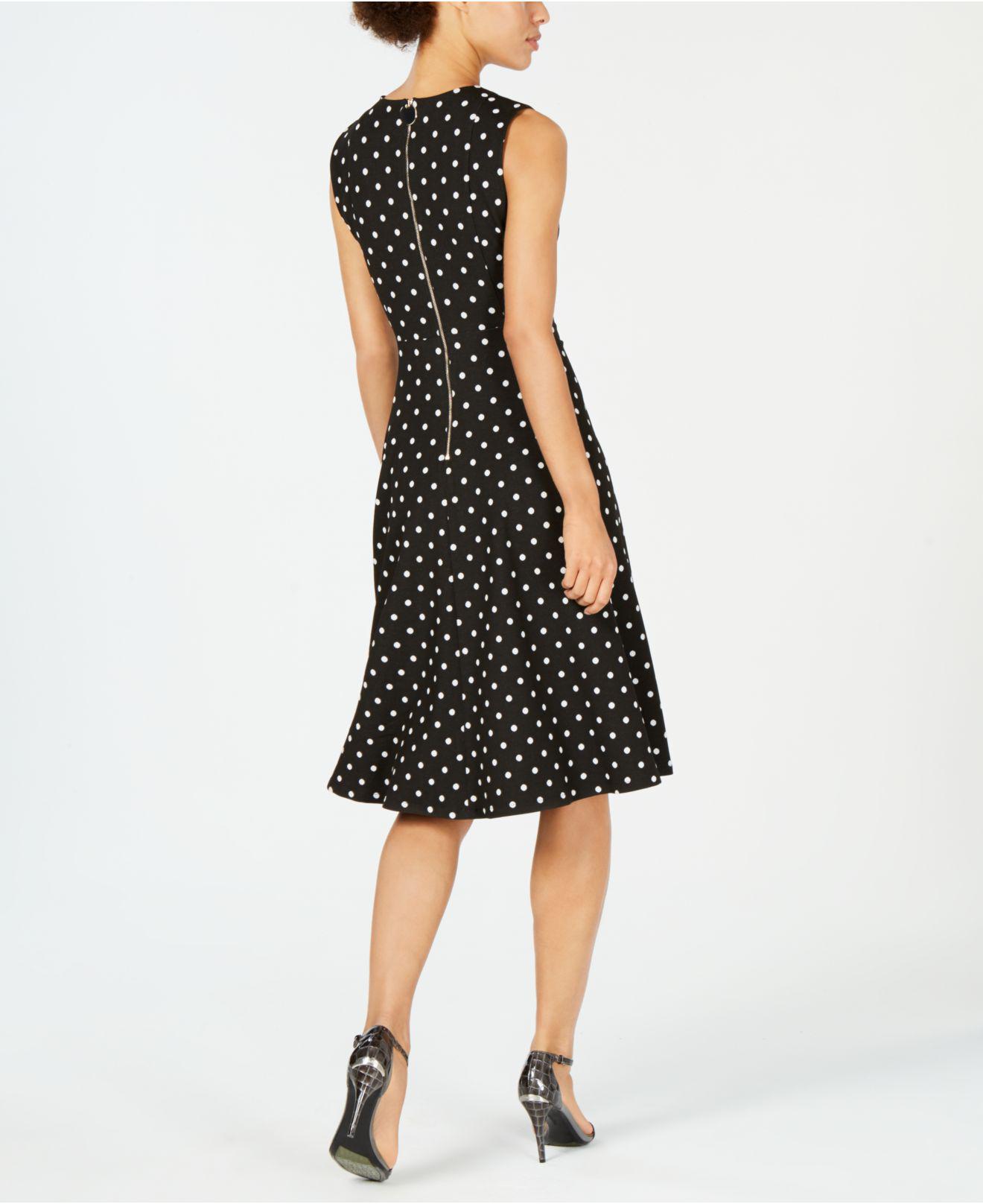 Calvin Klein Synthetic Polka Dot Fit And Flare Midi Dress in Black ...