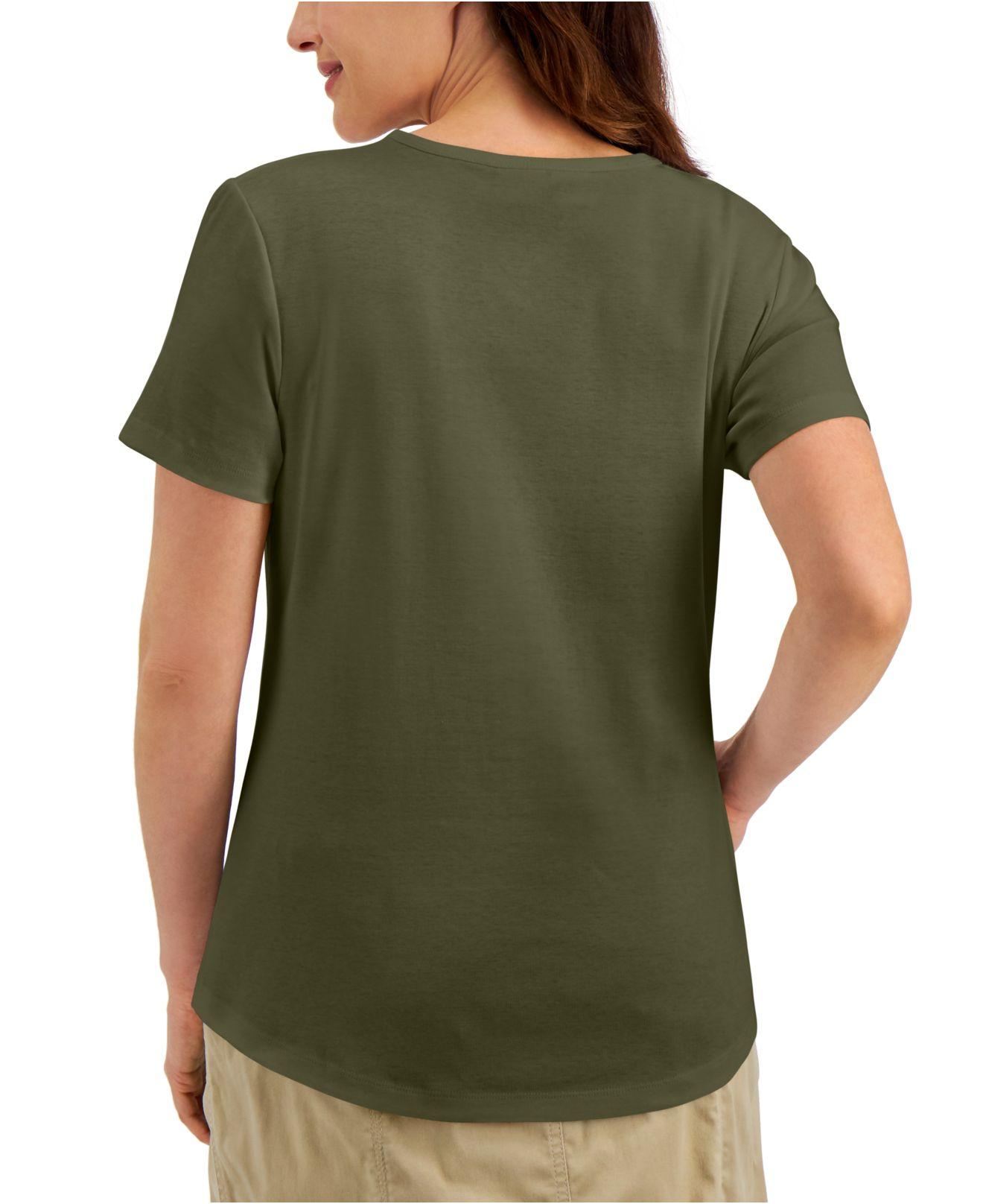 Karen Scott Cotton Short-sleeve Crewneck Top, Created For Macy's in Green