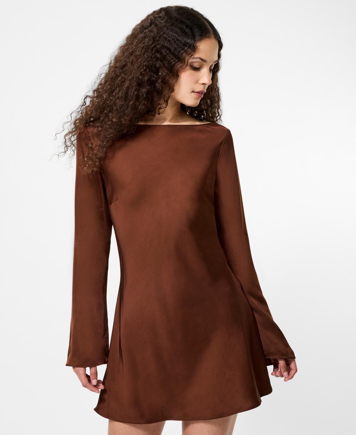 french connection women's ennis satin long sleeve mini dress French Connection Ennis Satin Long Sleeve Mini Dress in White