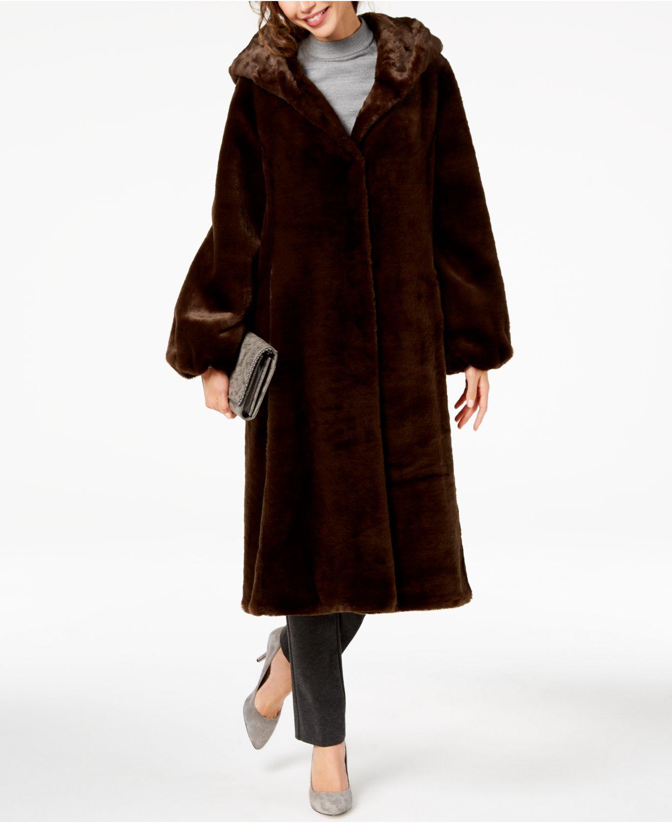 Jones New York Hooded Faux-fur Maxi Coat in Brown - Save 23% - Lyst