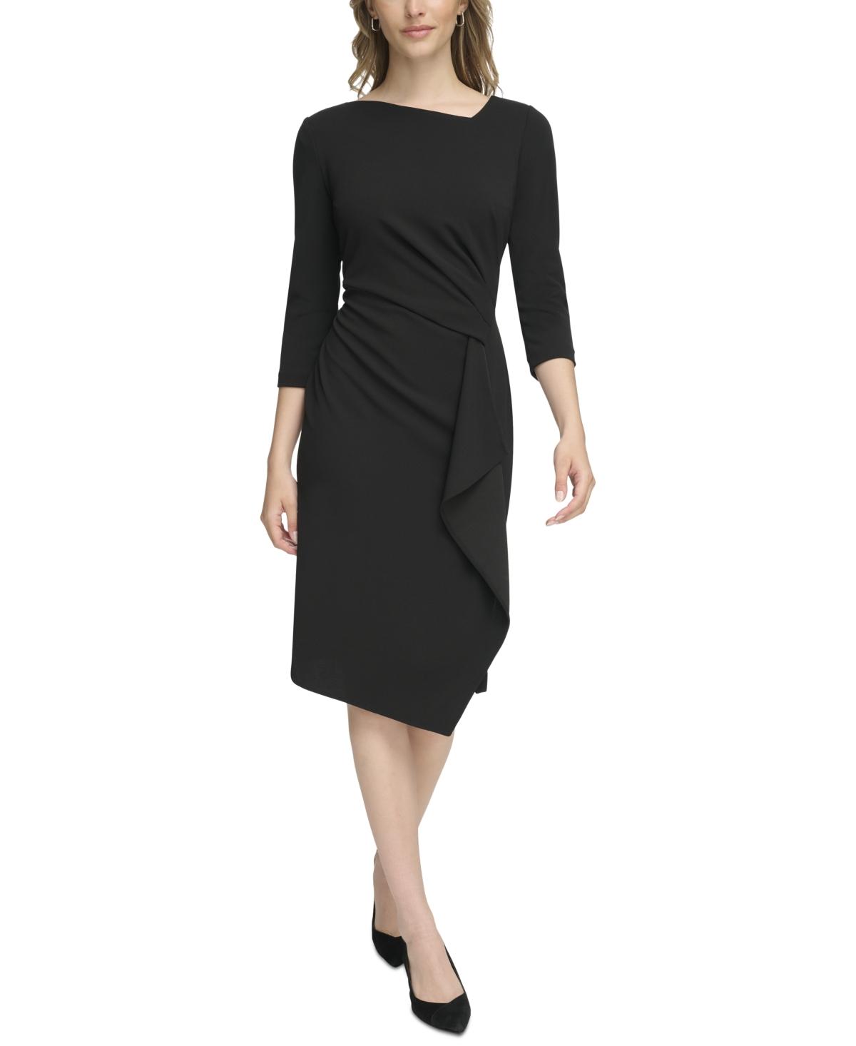 Calvin Klein Women's ¾ Sleeve Belted A-line Midi Zimbabwe