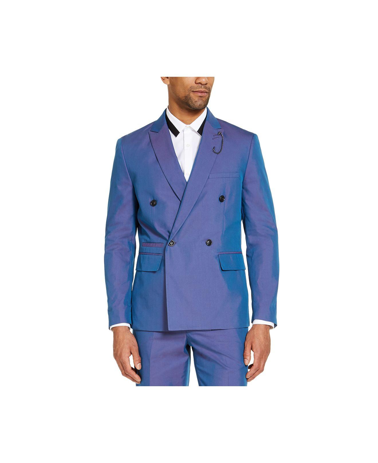 Slim fit electric blue blazer with piping