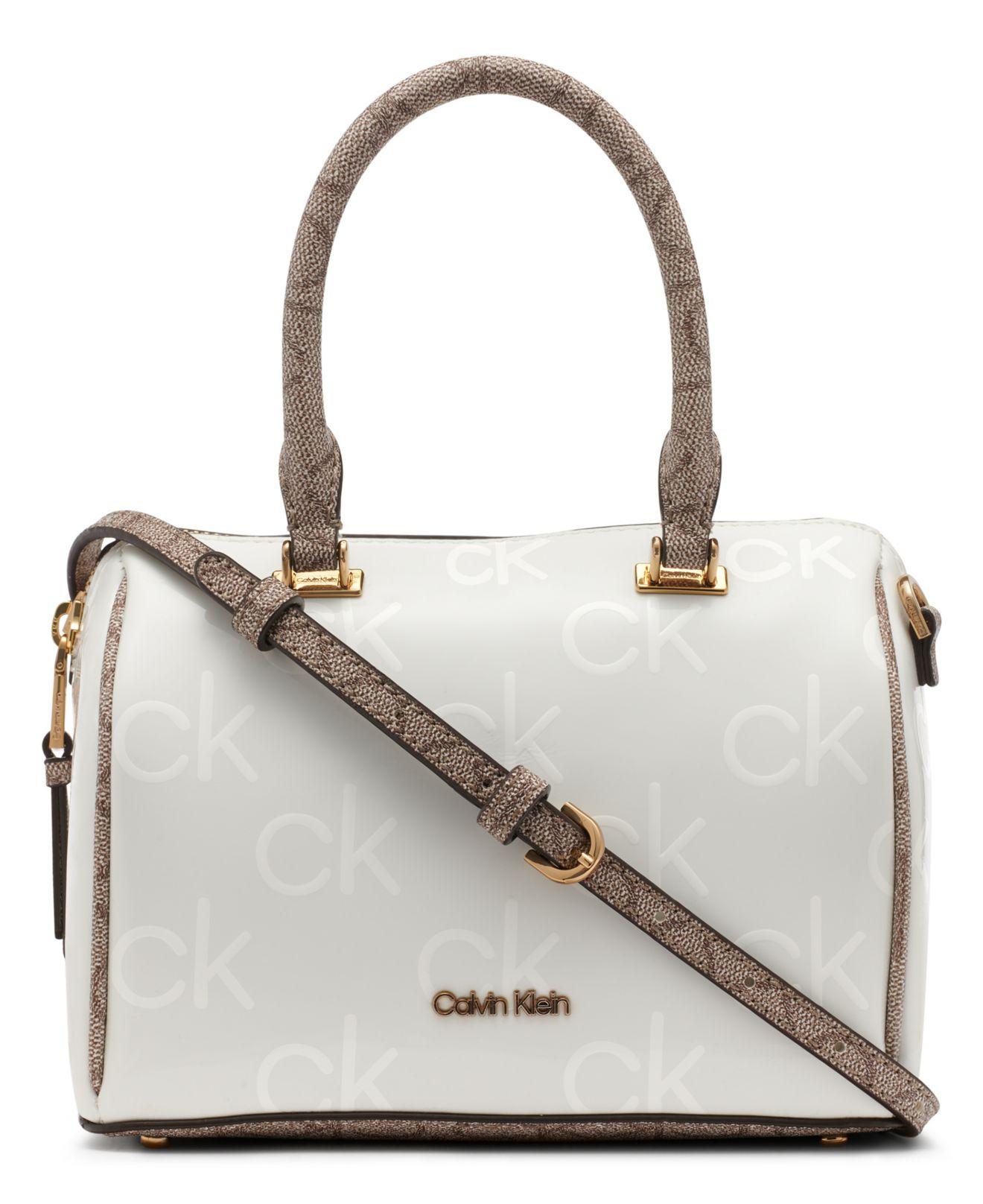 Calvin Klein Ashley Embossed Signature Mini Top Zipper Satchel in White |  Lyst