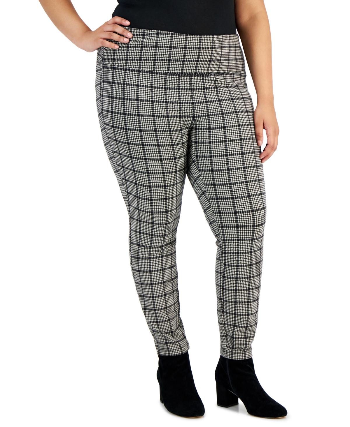 Style & Co. Plus Size Houndstooth Pull-on Ponte Pants in Gray
