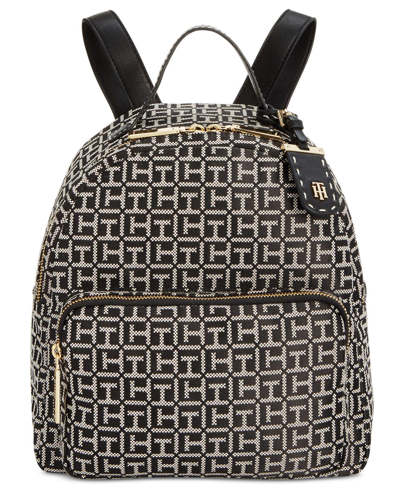 Tommy Hilfiger Cotton Julia Monogram Jacquard Dome Backpack in Black