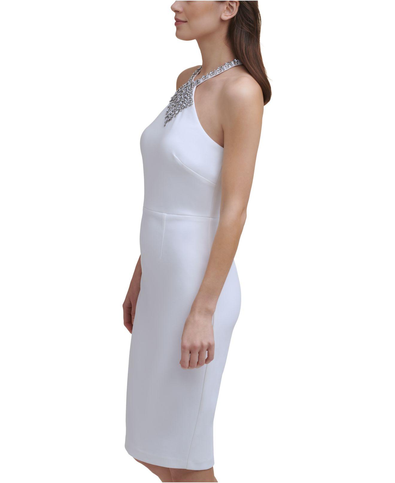 Vince Camuto Embellished Halter-neck Sheath Dress in White | Lyst