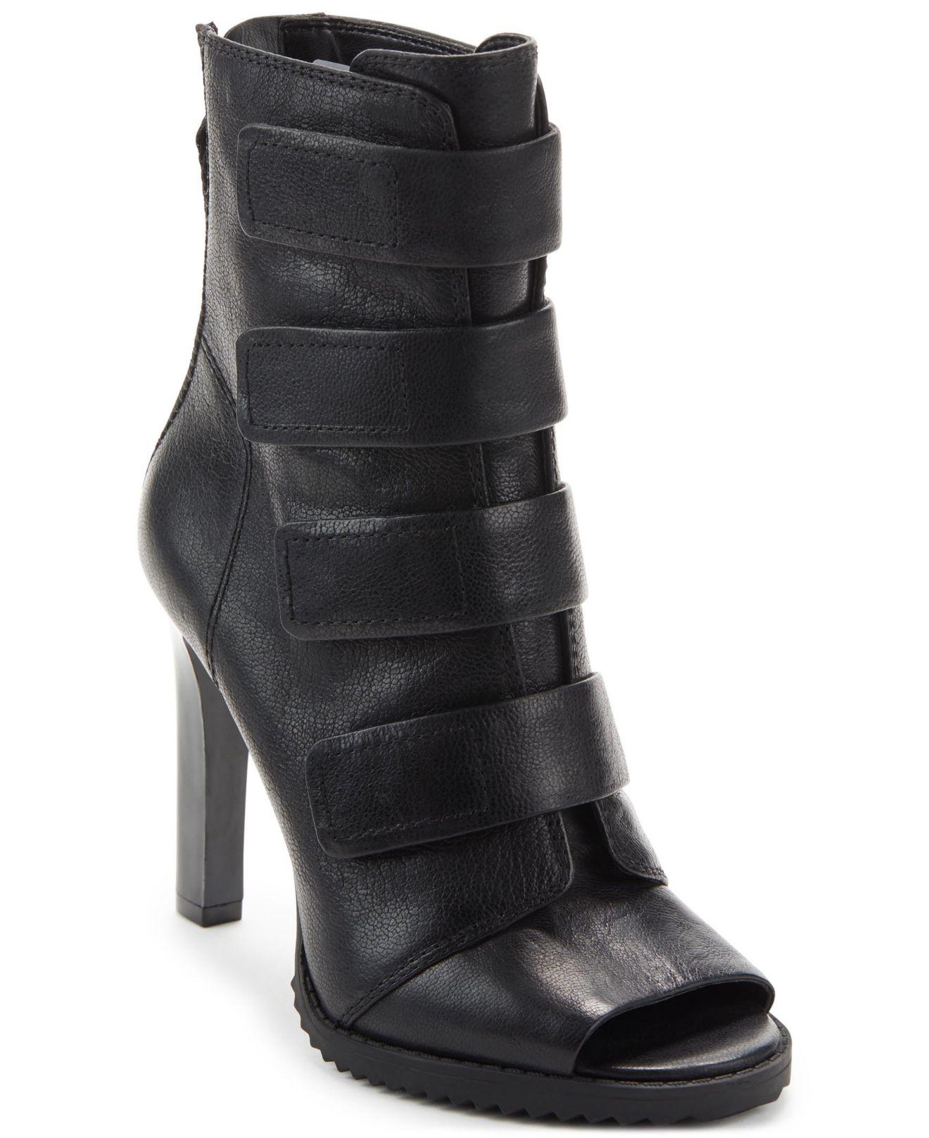 blake strappy leather peep toe stiletto booties