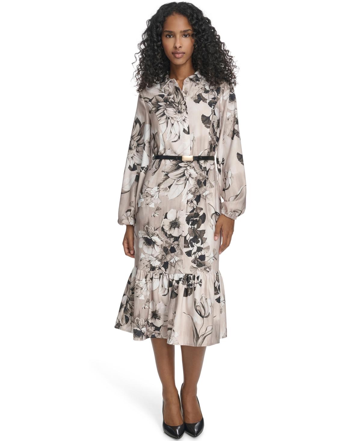 Calvin Klein Belted Long-sleeve Shirt Dress | Lyst
