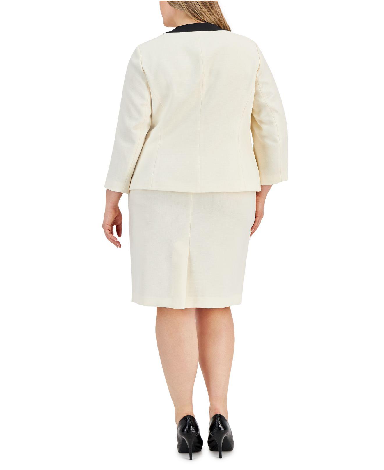 Le Suit Plus Size Tweed Framed Four-pocket Skirt Suit in White | Lyst