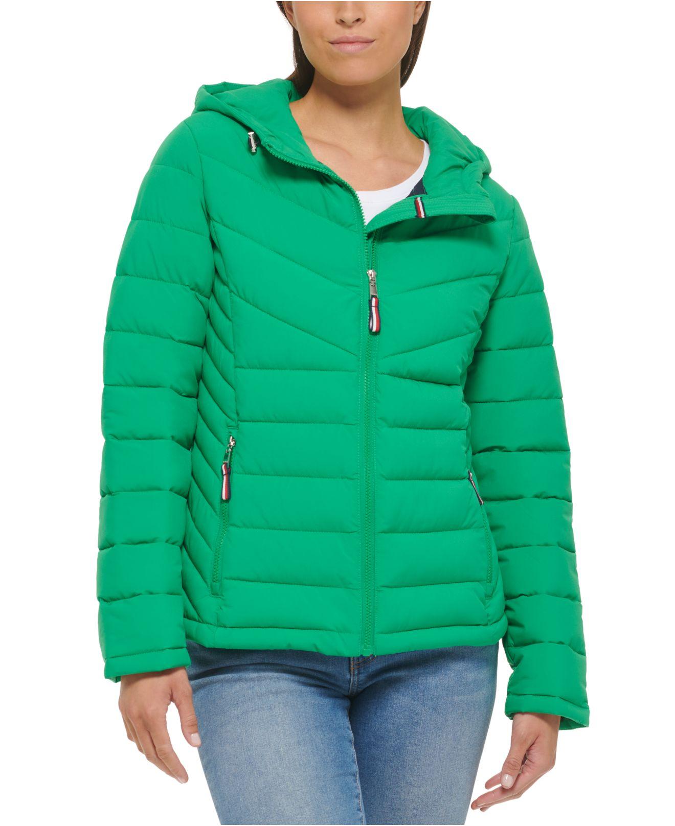 Tommy Hilfiger Synthetic Hooded Packable Puffer Coat in Green | Lyst