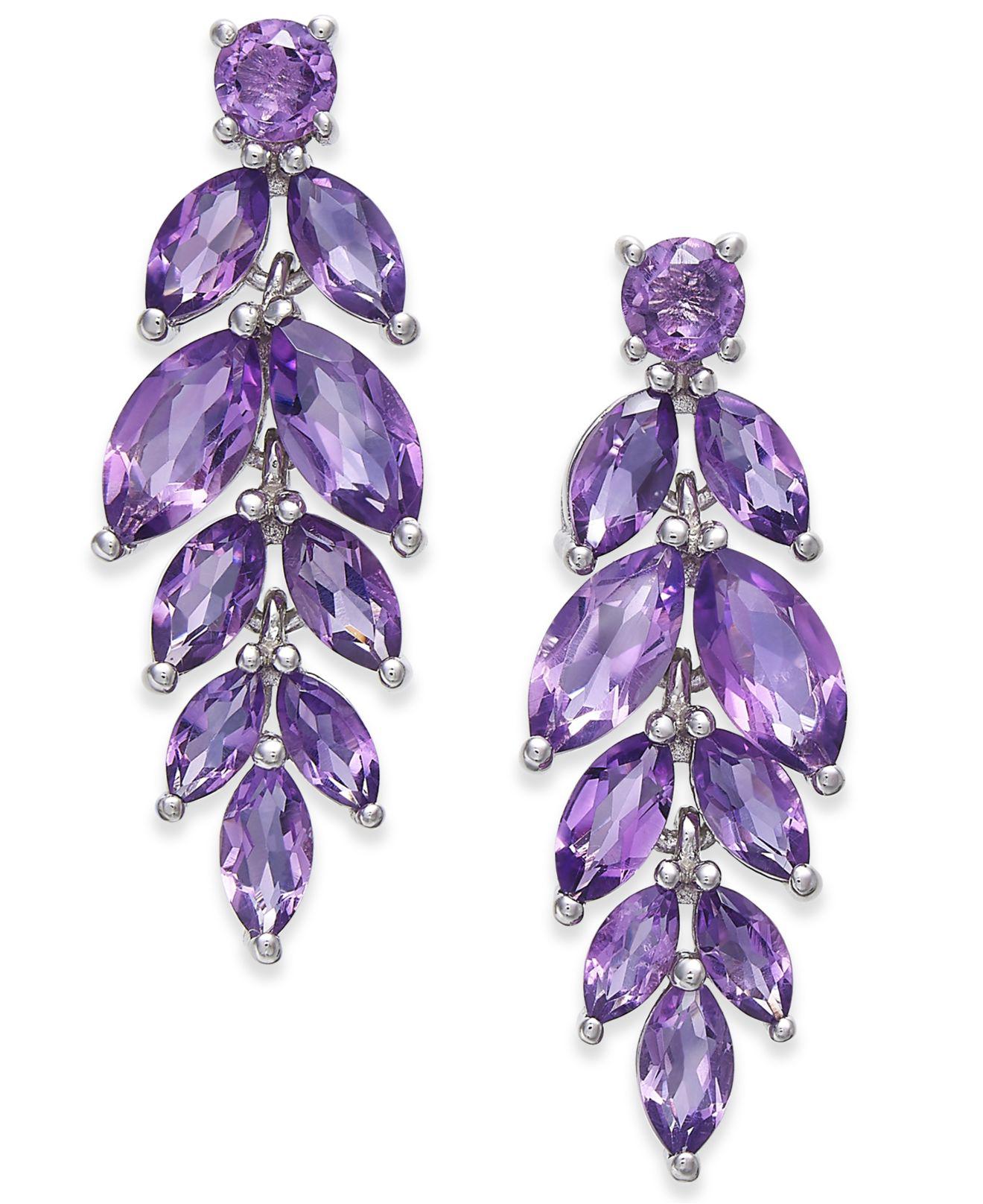 Macy's Amethyst Vine Drop Earrings (53/4 Ct. T.w.) In Sterling Silver