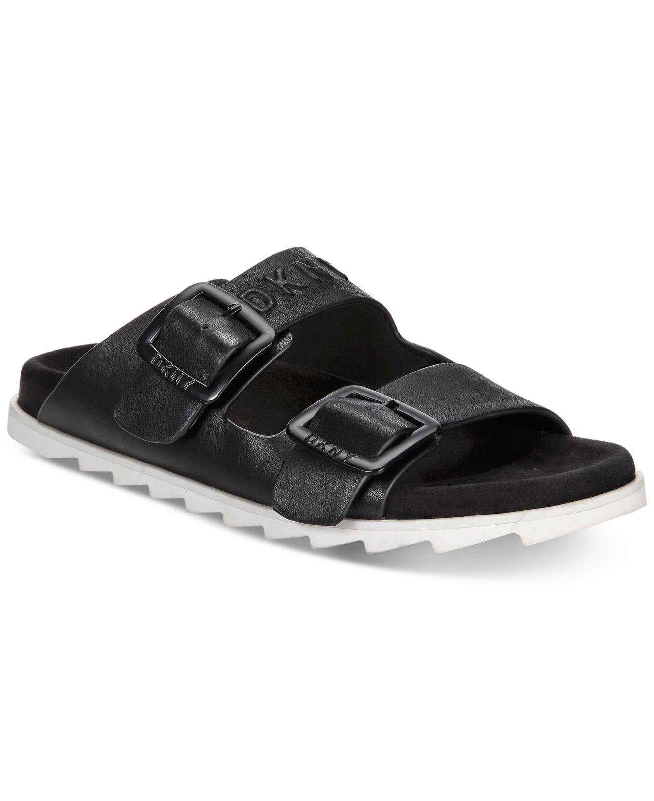 DKNY Leather Maya Flat Sandals, Created For Macy's in Black - Lyst