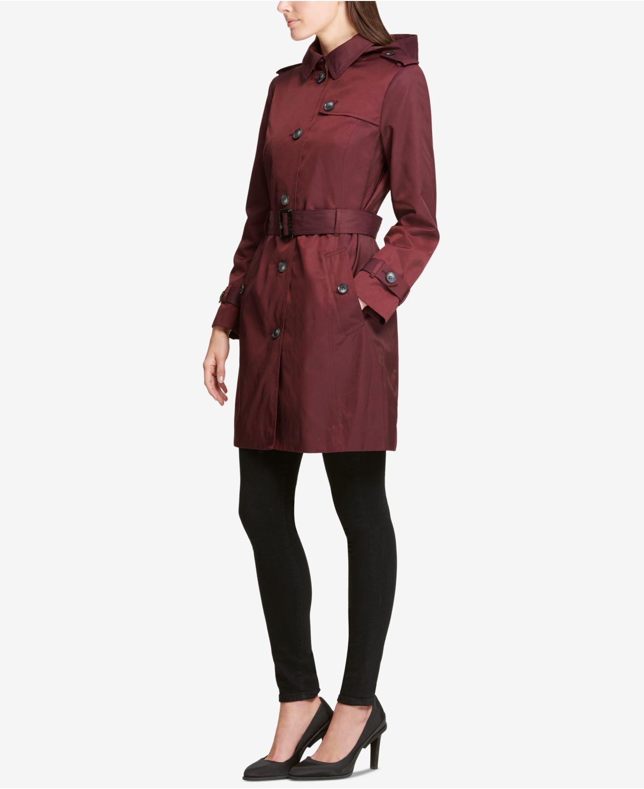 dkny hooded belted trench coat