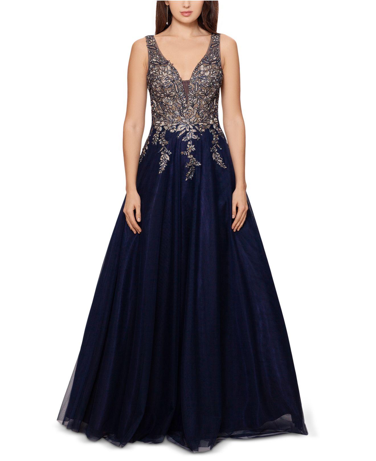 xscape embroidered lace ballgown