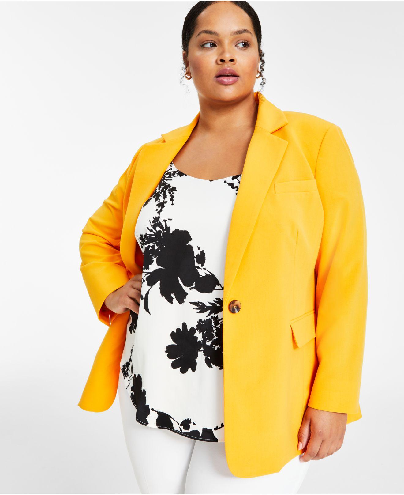 Bar Iii Plus Size Bi-stretch One-button Jacket, Created For Macy's in Yellow  | Lyst