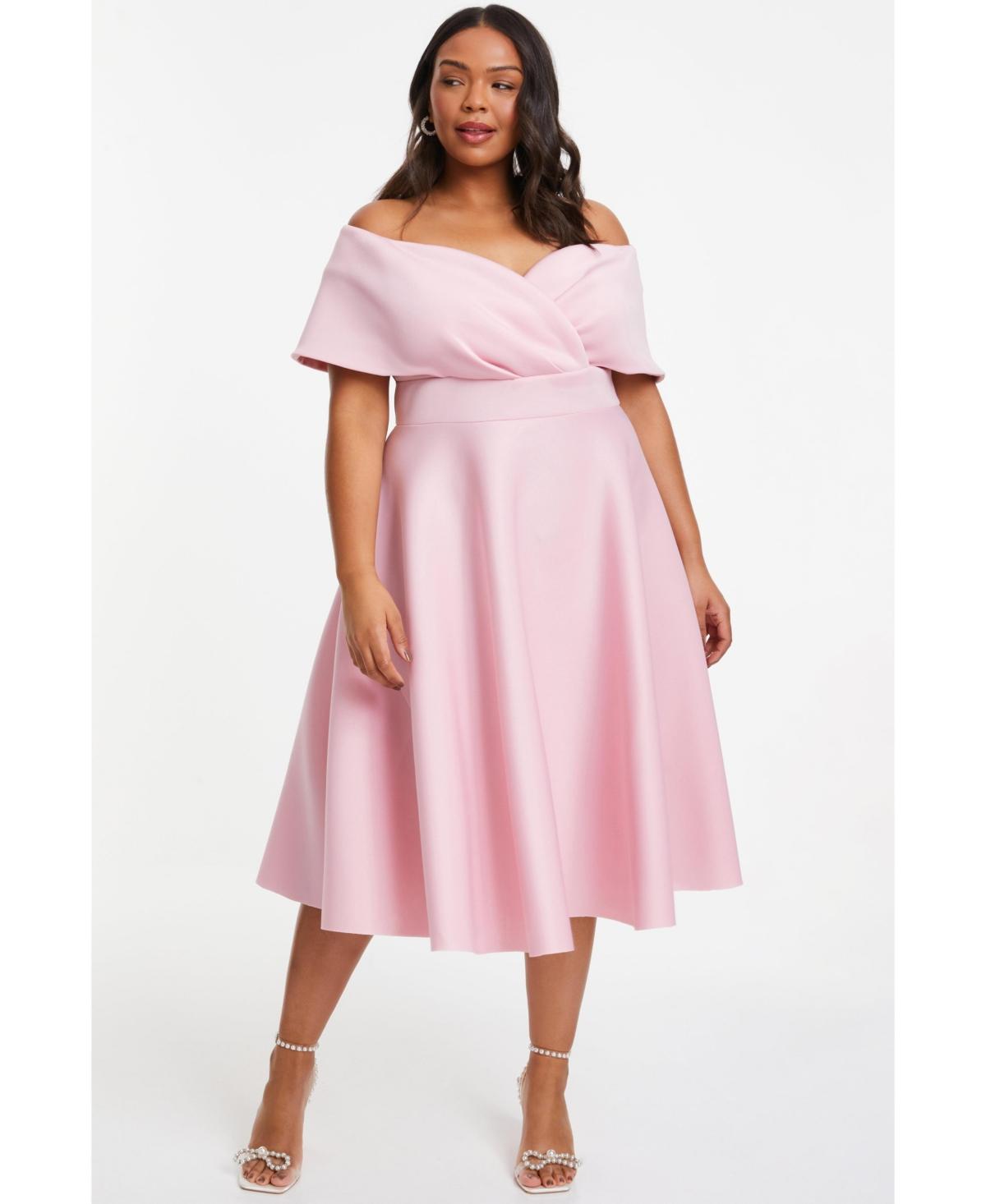 Plus Size Burgundy Bardot Frill Scuba Midi Dress