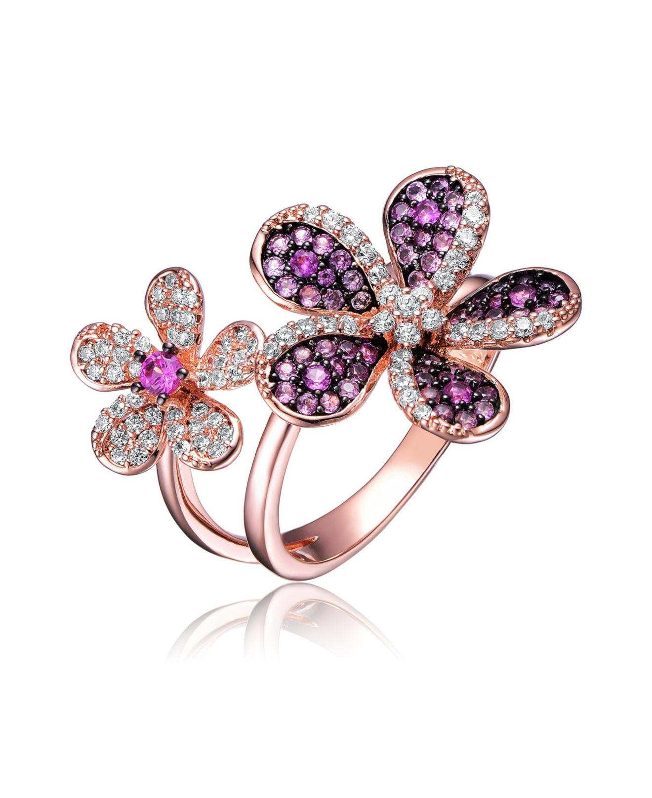 Rachel Glauber Ra 18k Rose Gold And Black Plated Multi Colored Cubic  Zirconia Floral Ring in Pink | Lyst