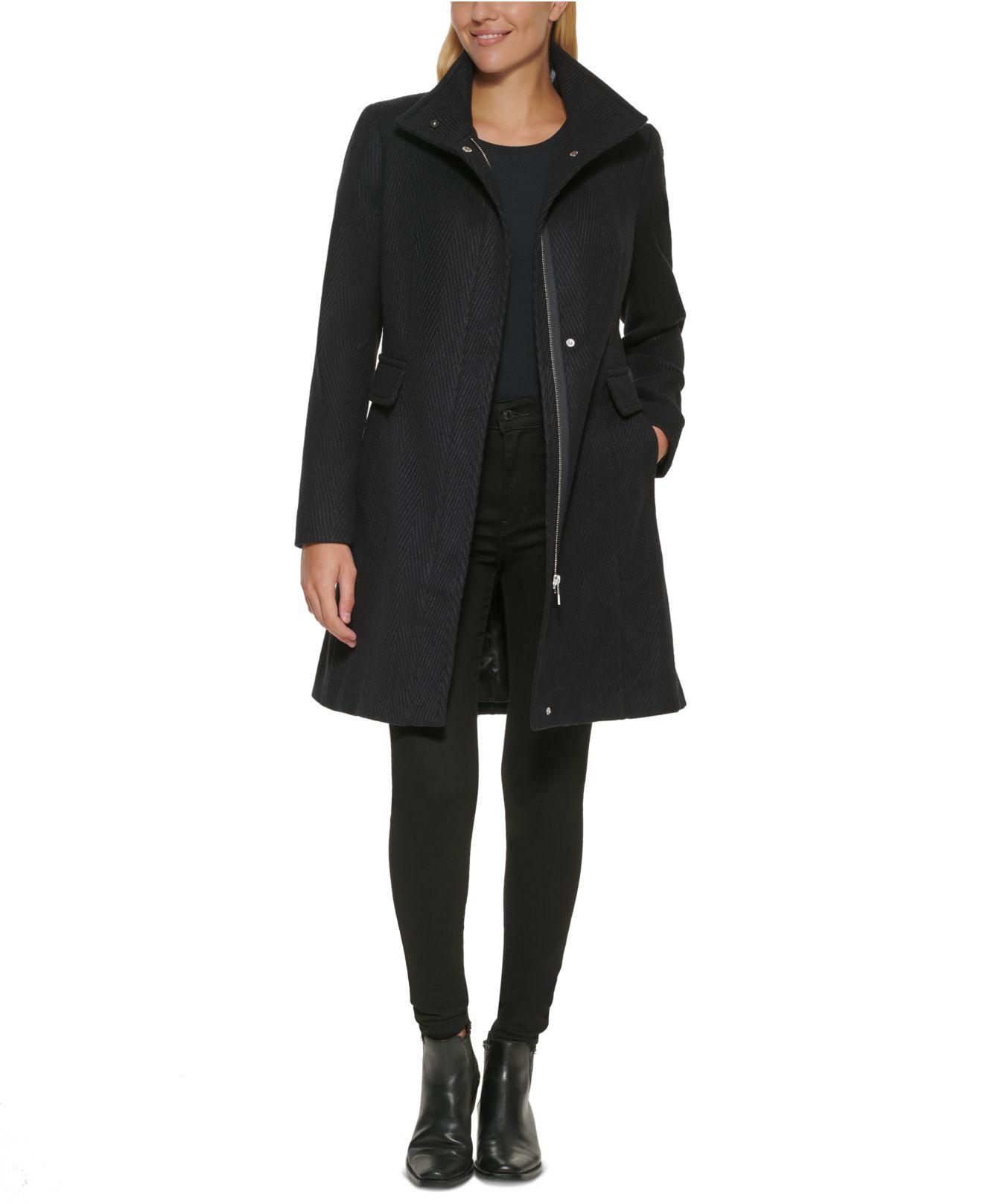 Calvin Klein Stand-collar Walker Coat in Black | Lyst