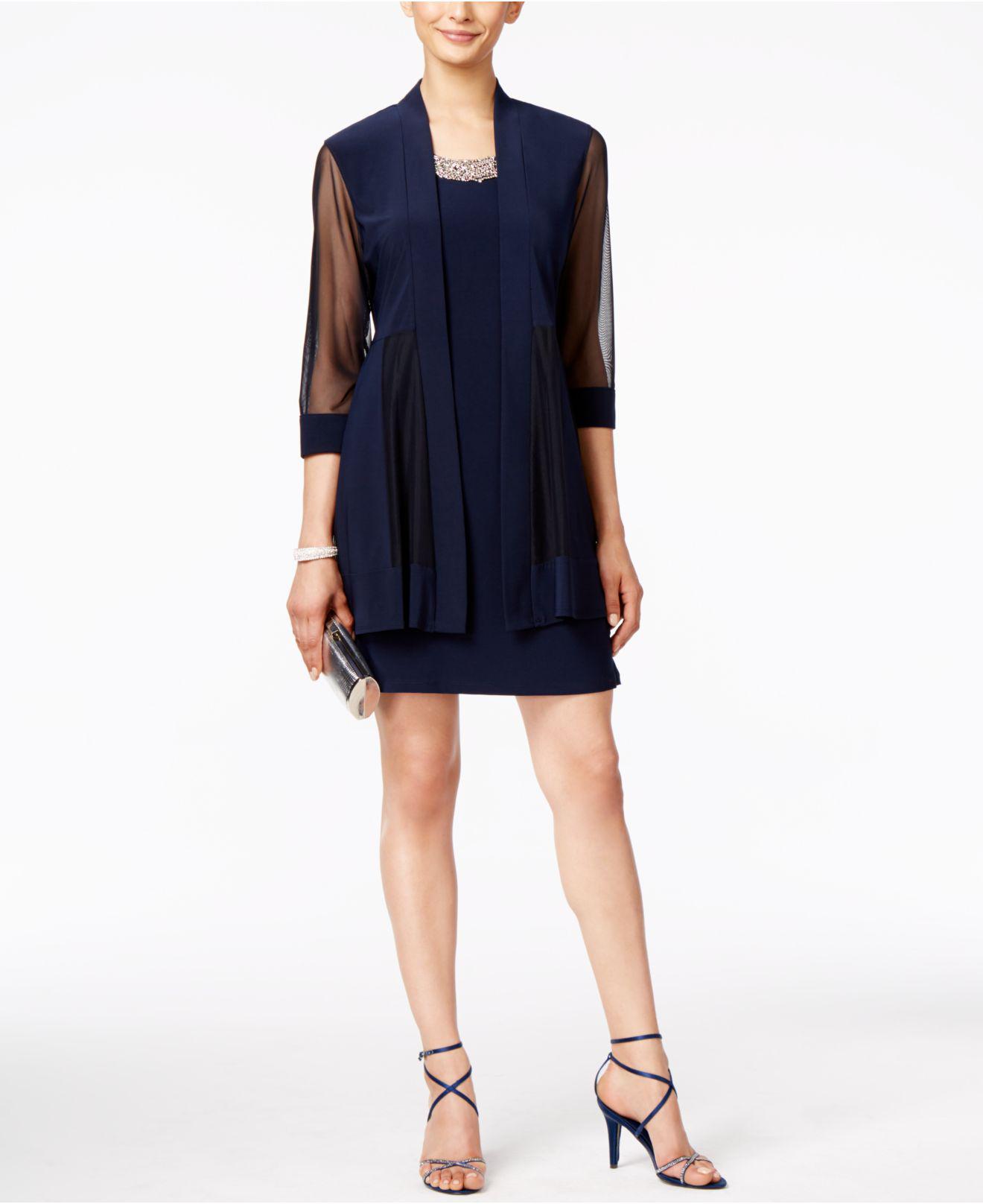 Lyst - R & M Richards Embellished Dress And Illusion Duster Jacket in Blue