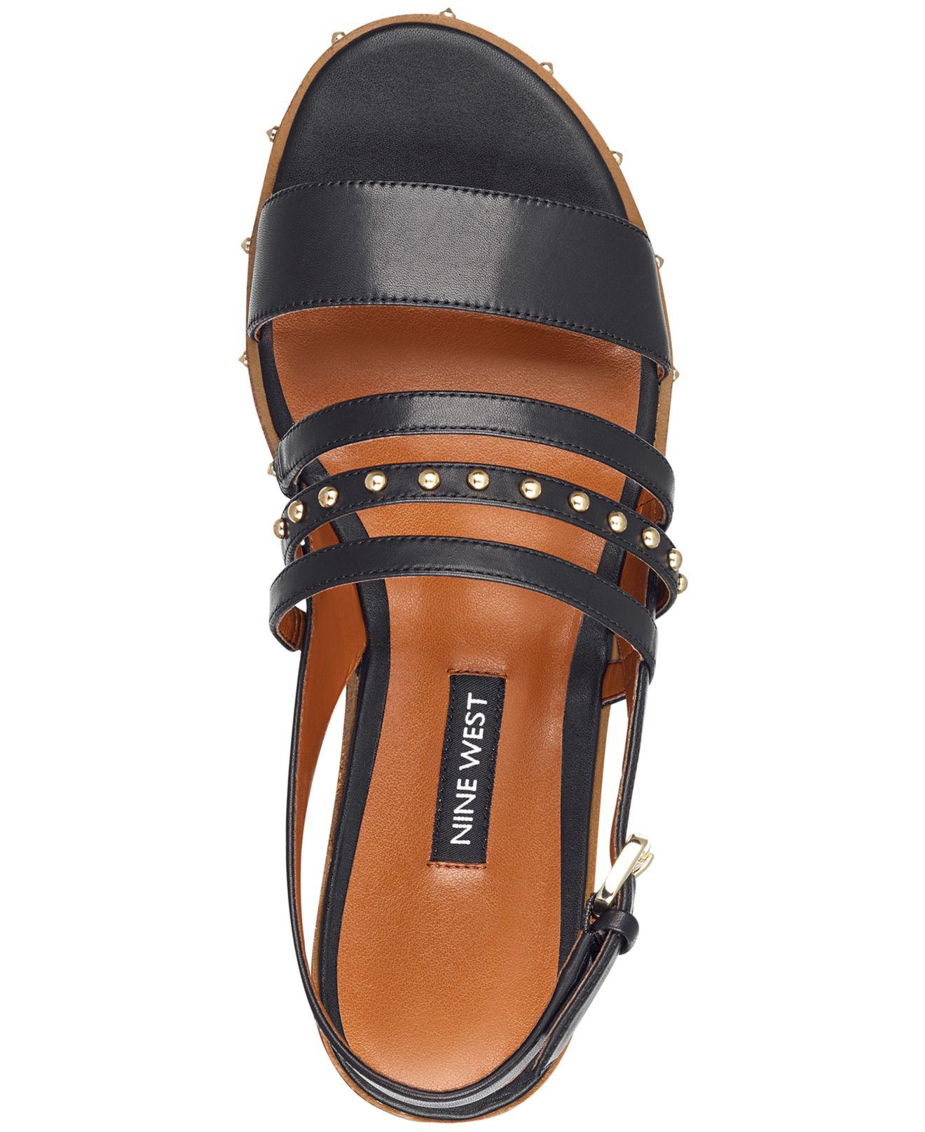 NINE WEST Womens Chaylen Leather Flat Sandal
