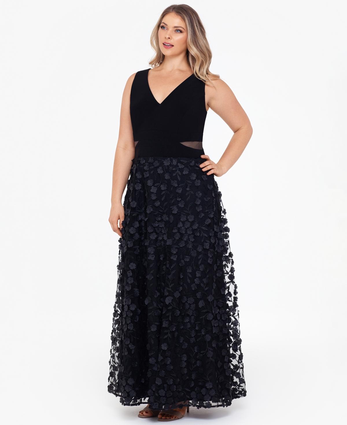 xscape a line dresses Petite Lenore Techno Scuba Asymmetrical Neckline Dress