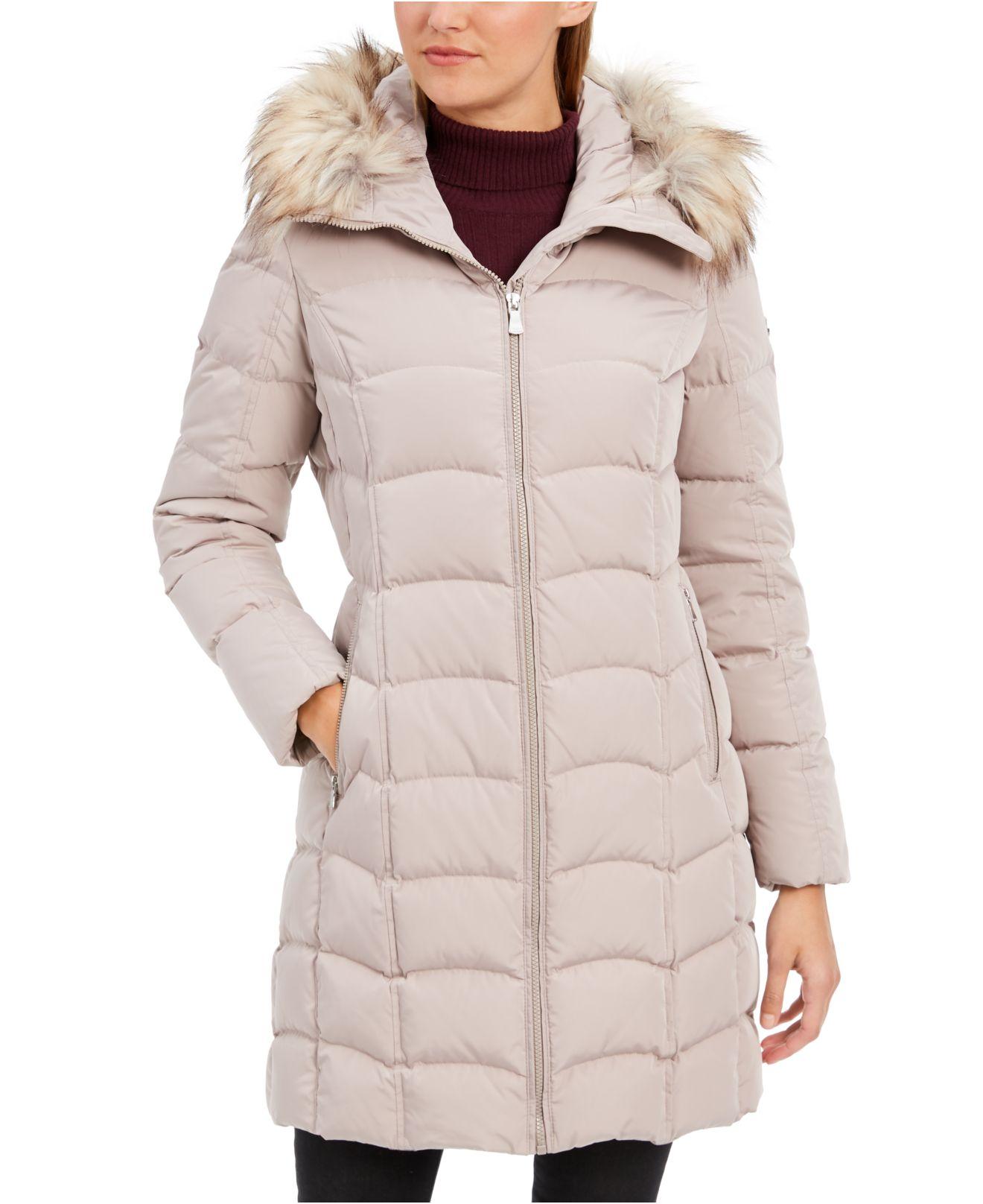 Calvin Klein Hooded Faux-fur-trim Down Puffer Coat, Created For Macy's ...