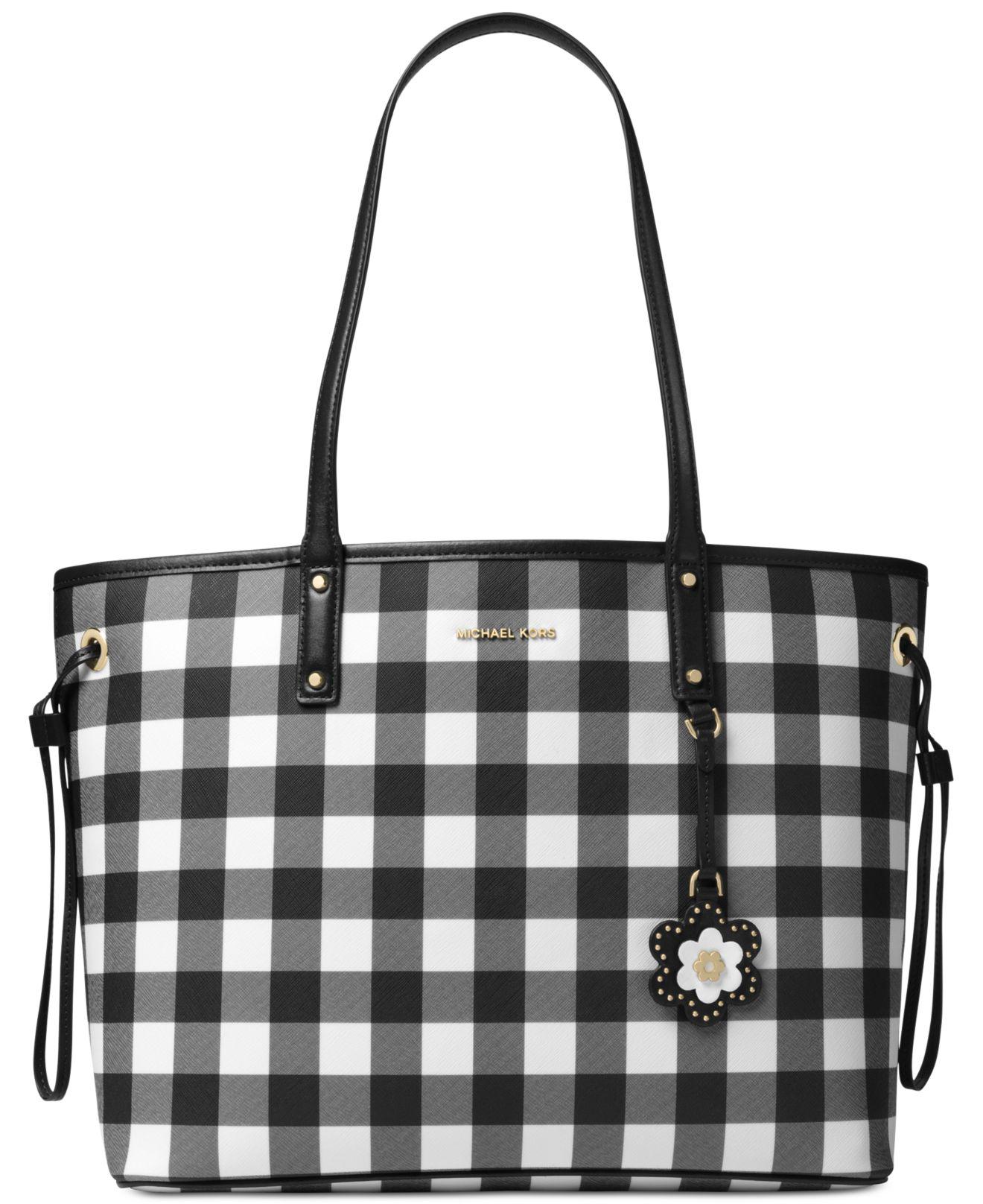 michael kors Black Michael Gingham Large Tote Created For Macys