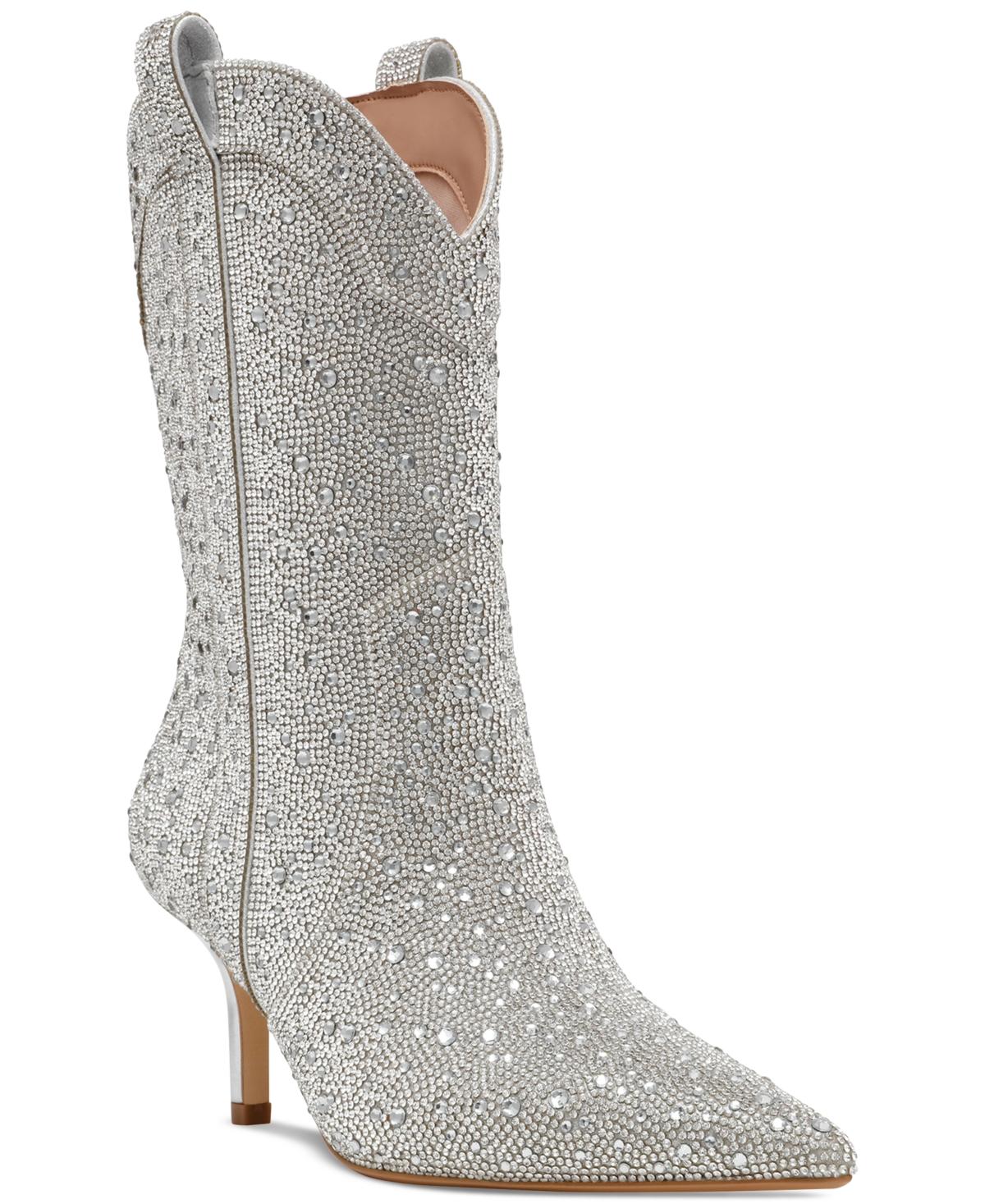 Steve Madden Leigha Rhinestone Kitten heel Western Booties in Gray Lyst