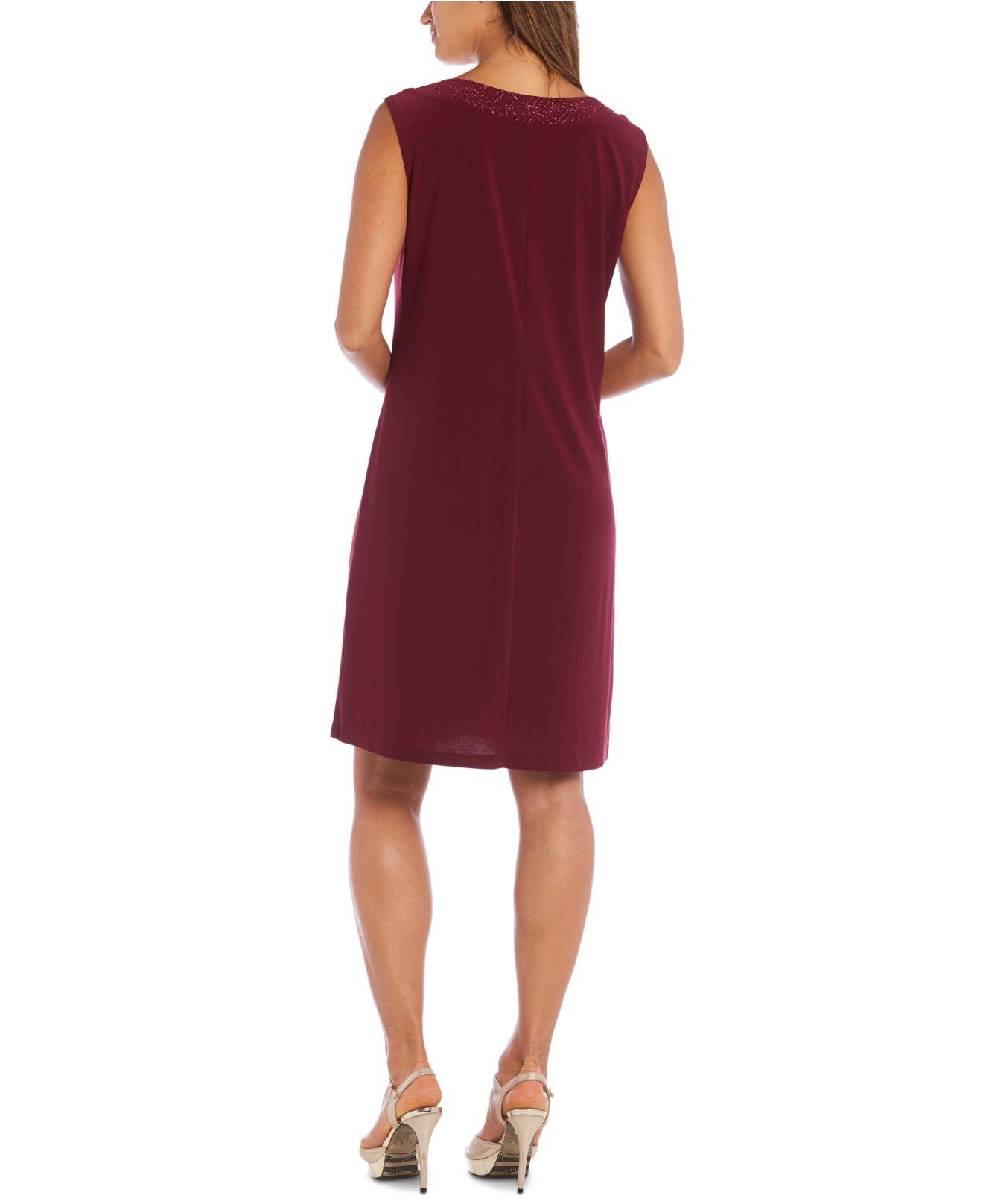 R & M Richards Synthetic Petite 2-pc. Embellished Jacket & Dress Set in Merlot (Red) - Lyst