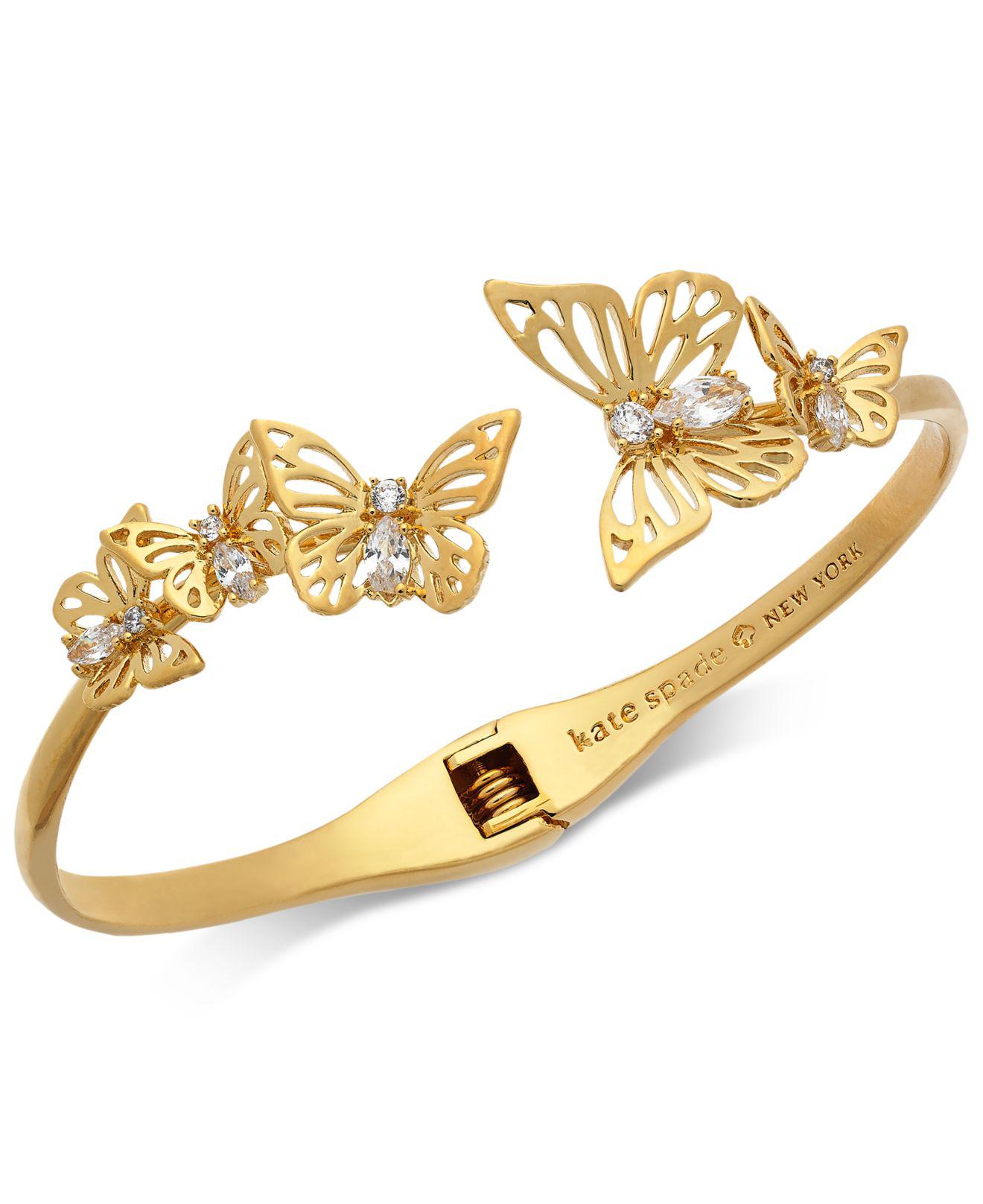 Kate Spade Goldtone Crystal Butterfly Hinged Cuff Bracelet in Metallic