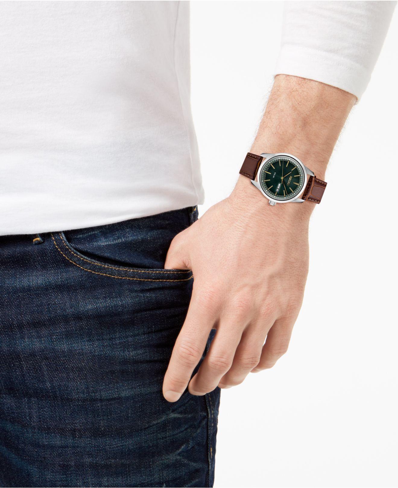 Seiko Solar Essentials Brown Leather Strap Watch 40mm for Men | Lyst