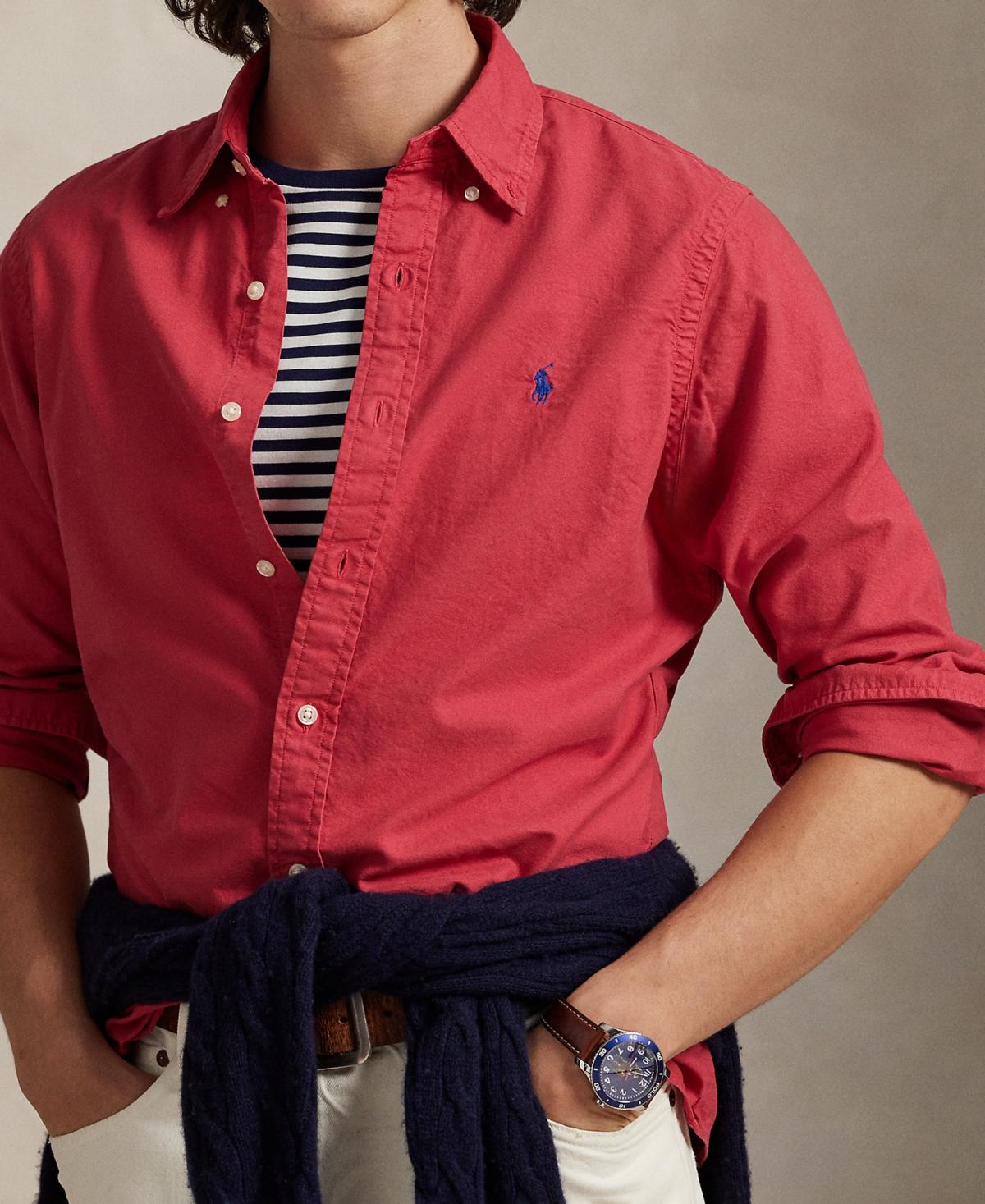 red ralph lauren dress shirt Mens Red Long Sleeve Dress Polo Shirt  Classic Fit, Convertible Cuffs,  60/40 Cotton-Poly Blend, Button-Up with Cufflink Option, Color: Red, Size:  S