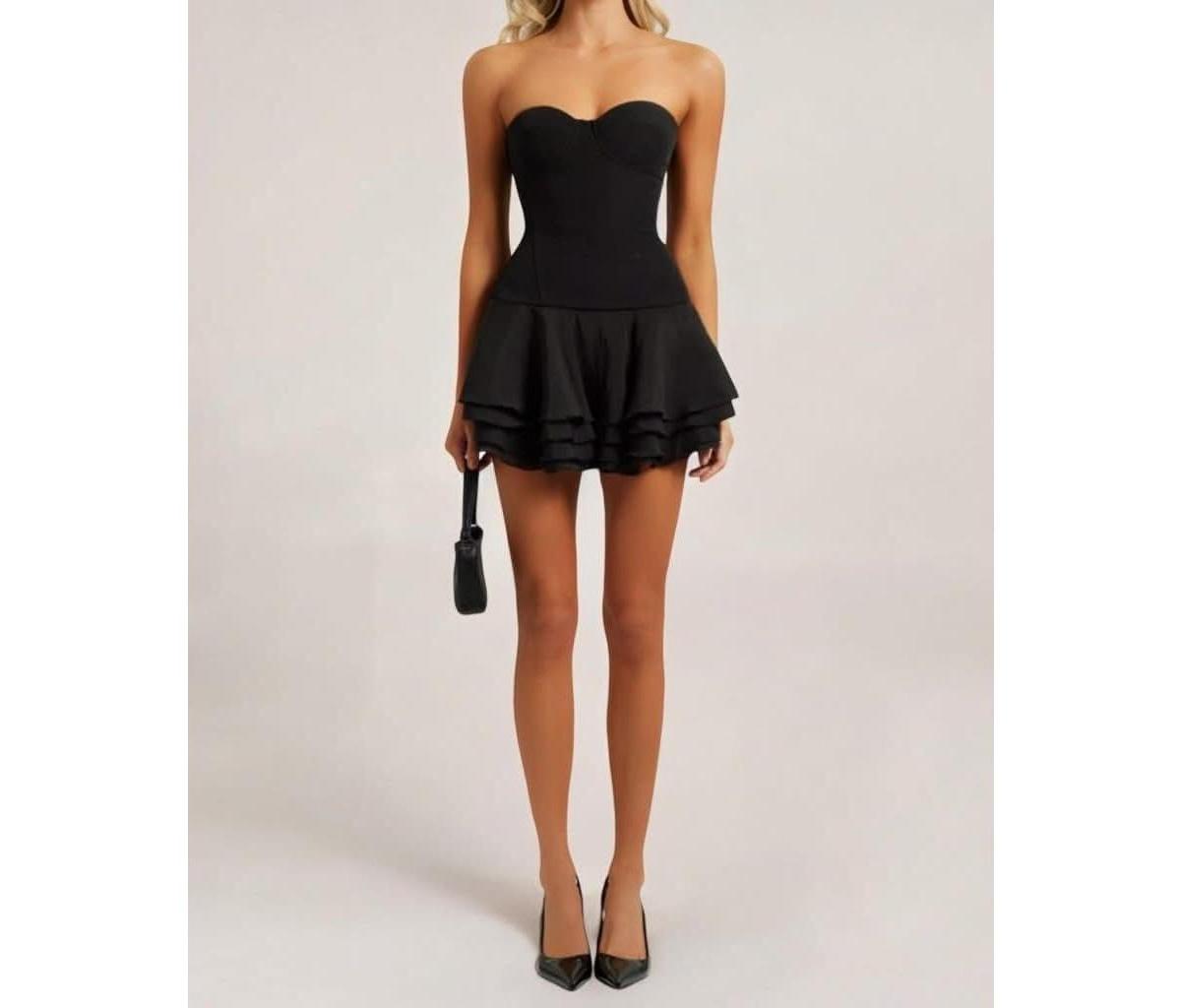 black corset chiffon flared mini dress HEIRESS BEVERLY HILLS in Skater dress Drill Shape:Square Drill promo_exclude KissProm Spaghetti Strap A-Line Partially lined Structure