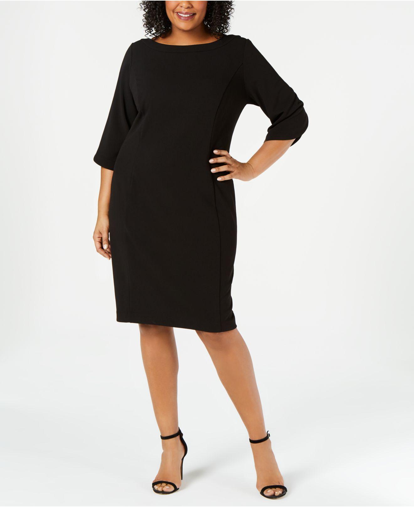 Calvin Klein Plus Size Tulip-sleeve Sheath Dress in Black | Lyst