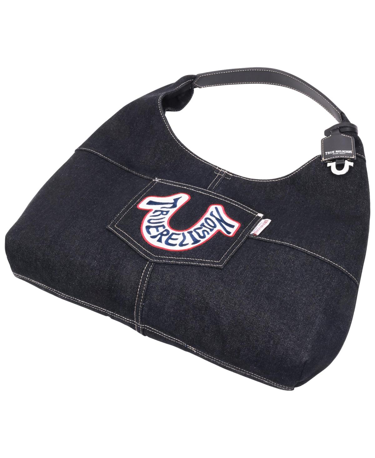 TRUE RELIGION Retro Logo Denim Hobo Bag in Black | Lyst
