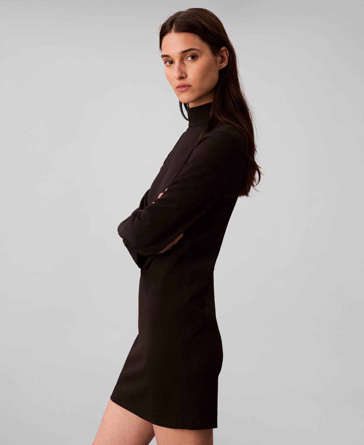 Calvin Klein Long Sleeve Turtle Neck Mini Dress in Black | Lyst