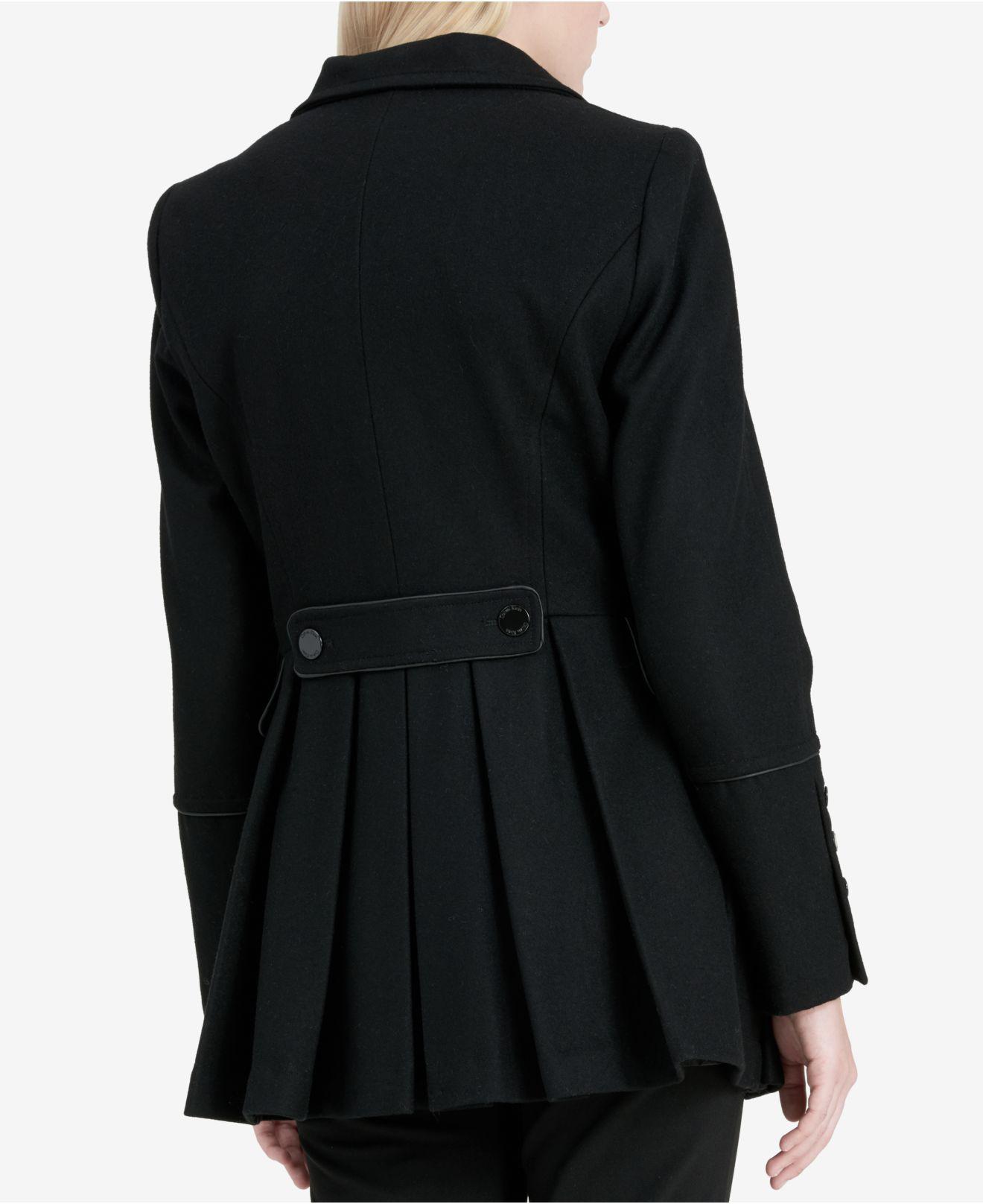 Calvin Klein Double-breasted Skirted Coat in Black | Lyst