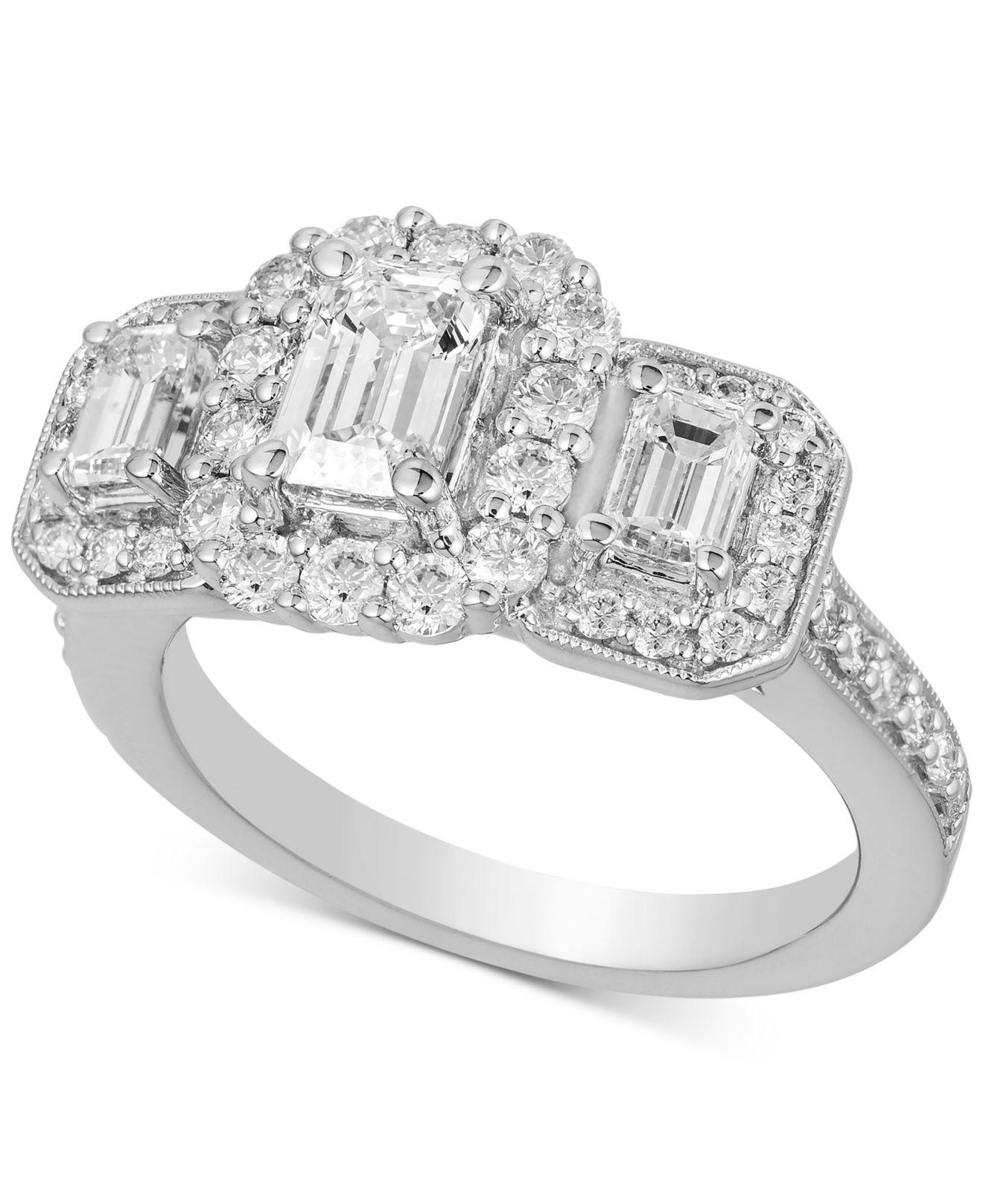 Lyst - Macy'S Diamond Triple Stone Halo Engagement Ring (2 ...