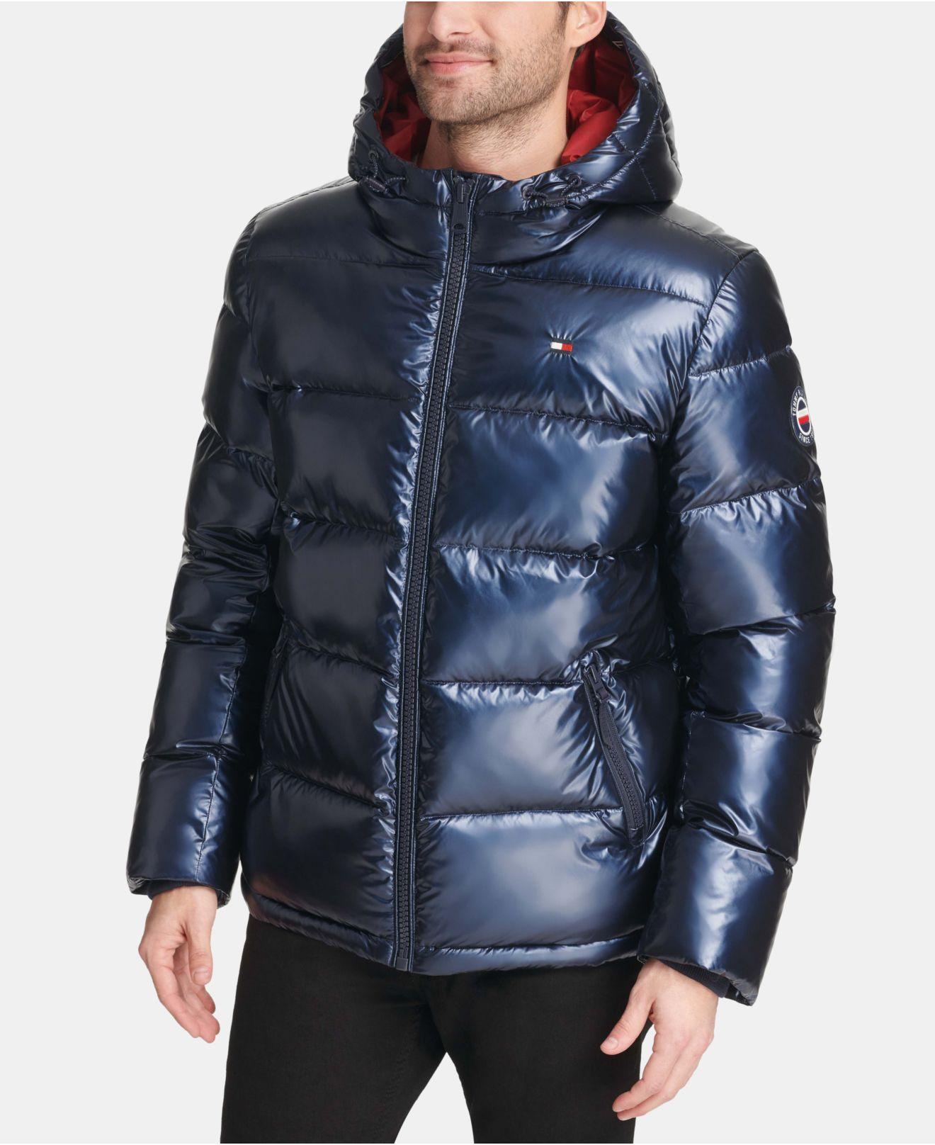 Tommy Hilfiger Synthetic Pearlized Performance Hooded Puffer Coat in