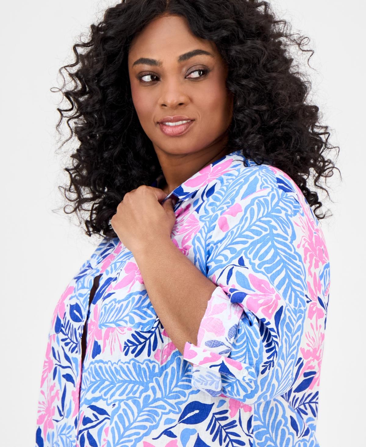 Charter Club Petite Bhavana Multi Floral Print Linen Shirt