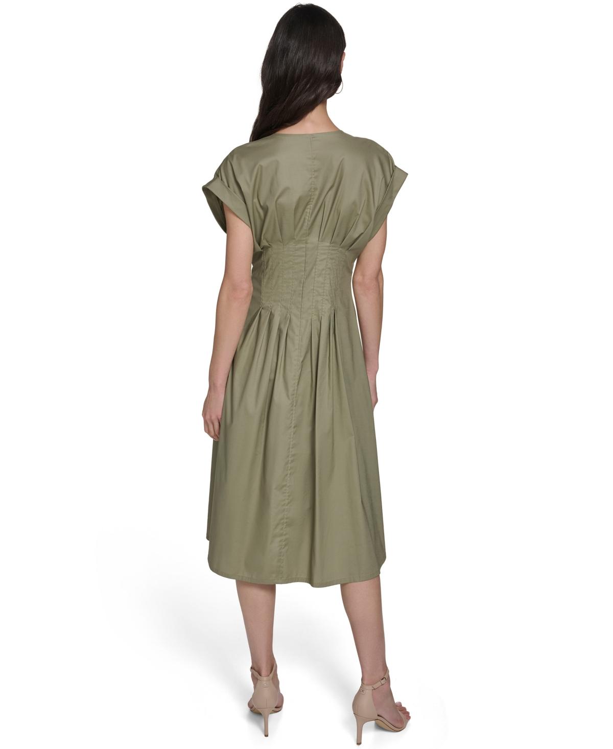 olive green calvin klein dress Button Down A-line Midi in intype_dr4966